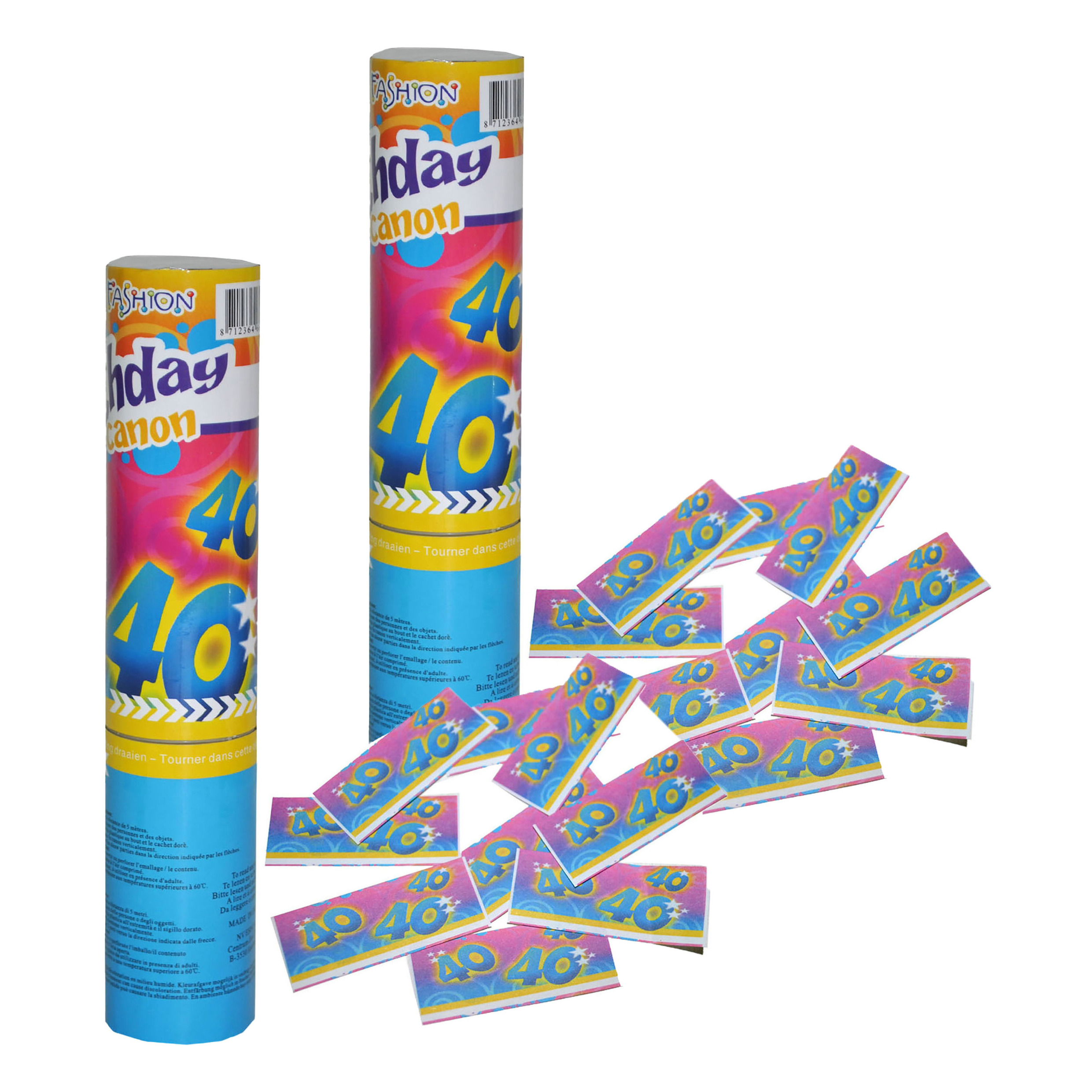 Party popper/confetti shooter - 2x - verjaardag 40 jaar - papier - multi kleuren - 20 cm -