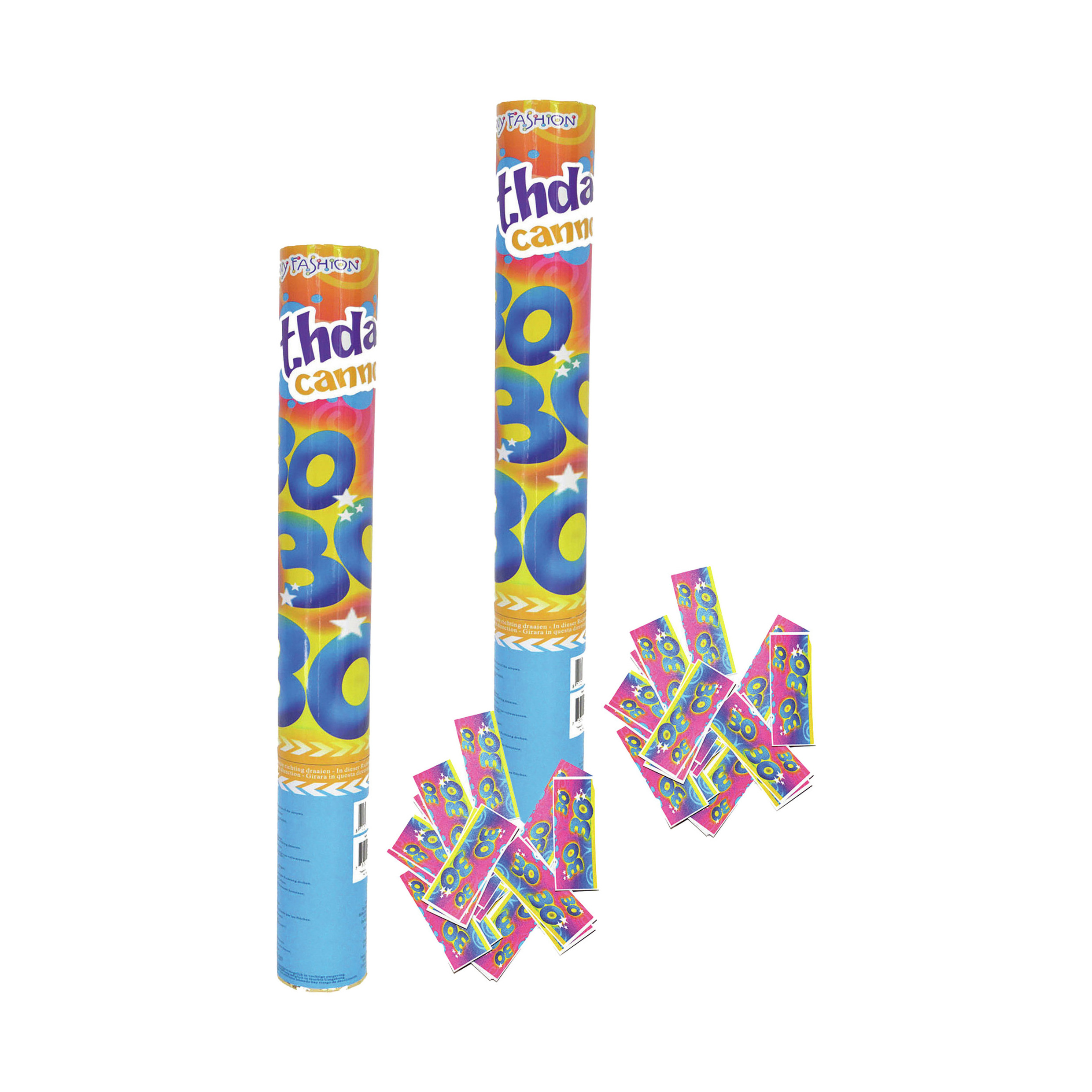 Party popper/confetti shooter - 2x - verjaardag 30 jaar - papier - multi kleuren - 40 cm -