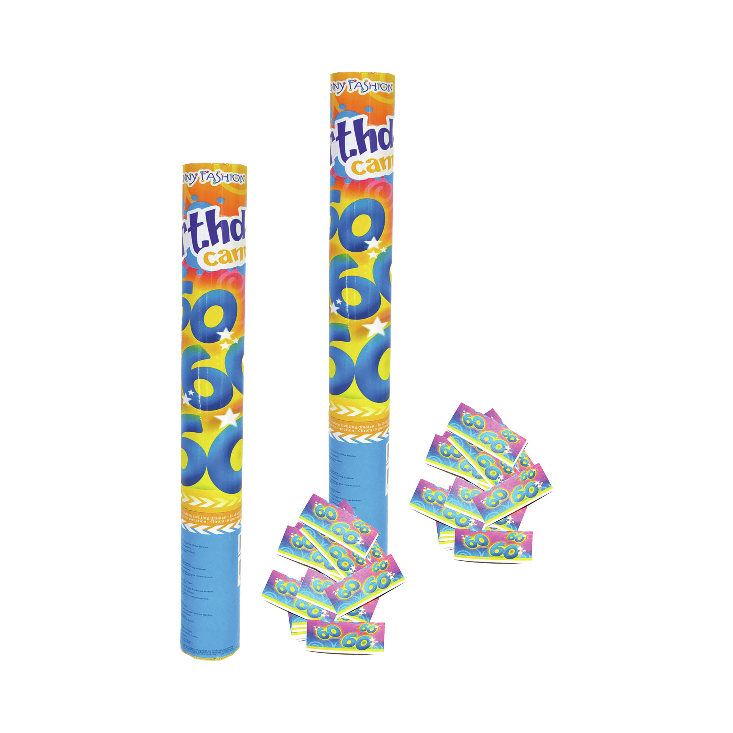 Party popper/confetti shooter - 2x - verjaardag 60 jaar - papier - multi kleuren - 40 cm -