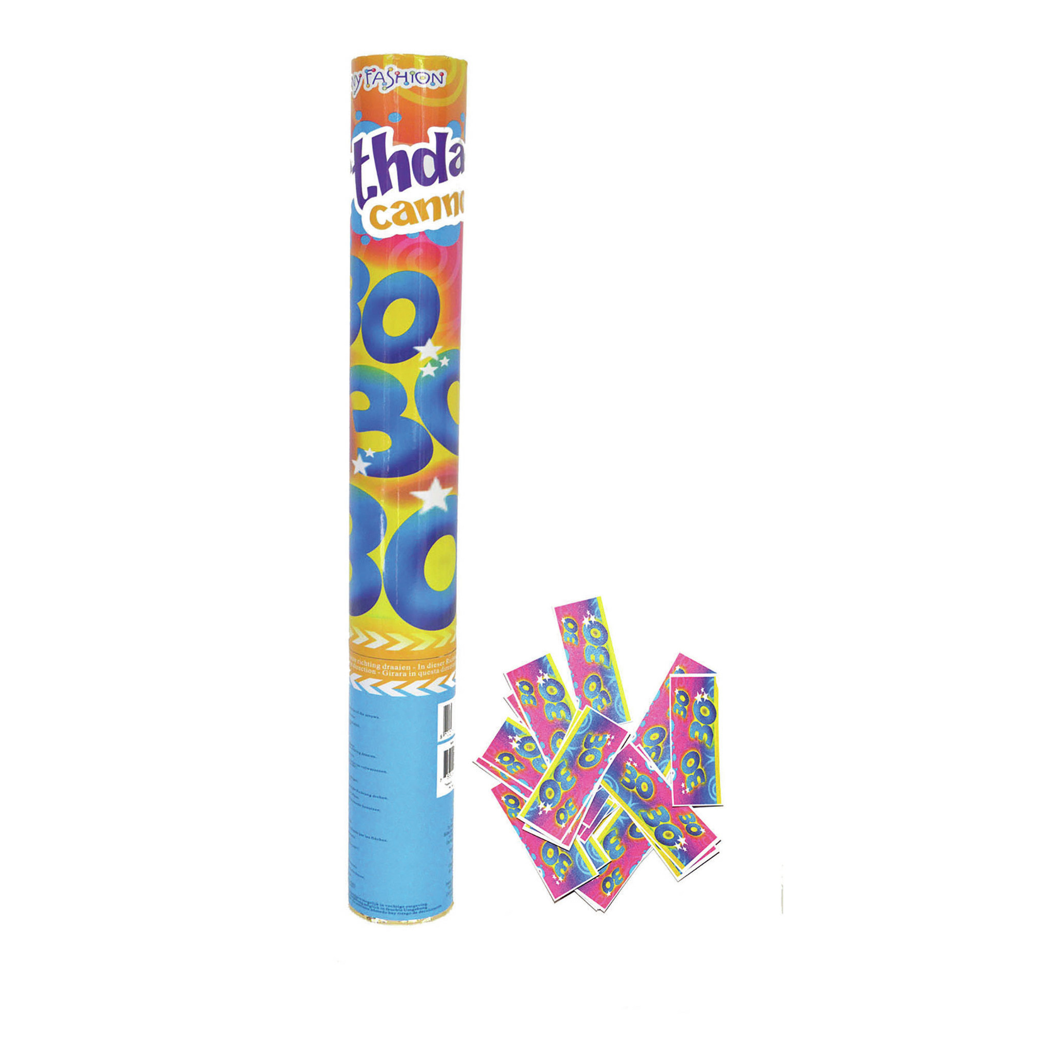 Party popper/confetti shooter - verjaardag 30 jaar - papier - multi kleuren - 40 cm -