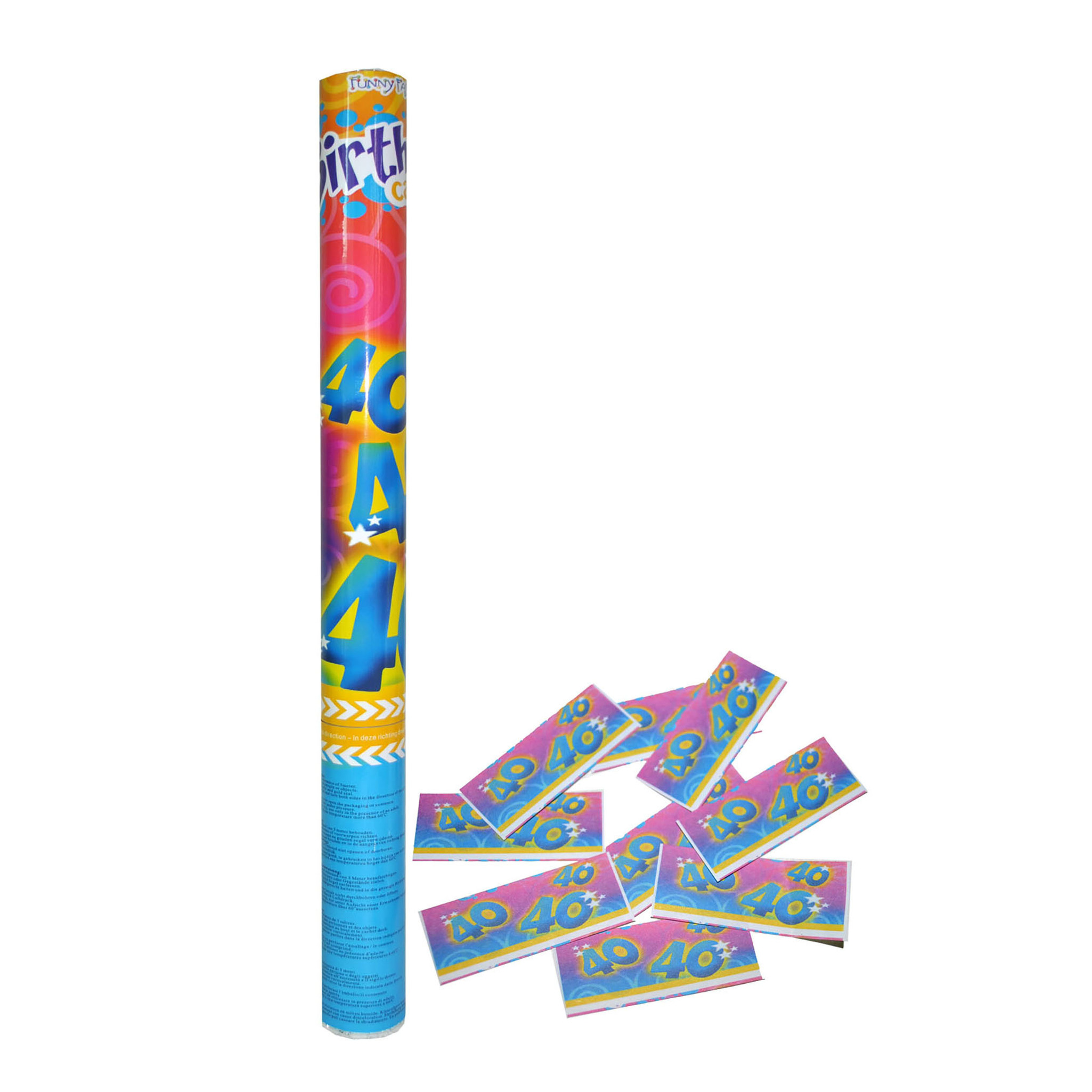 Party popper/confetti shooter - verjaardag 40 jaar - papier - multi kleuren - 59 cm -