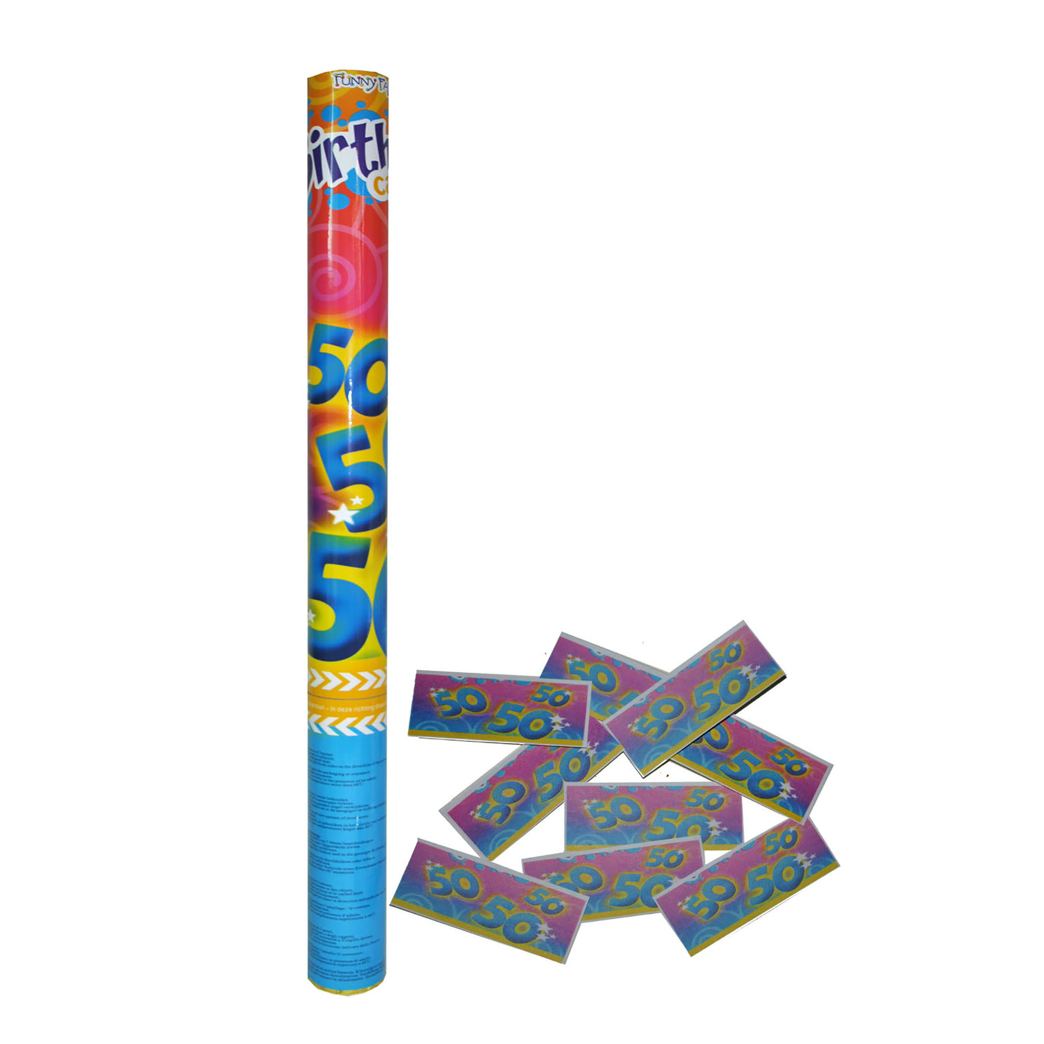 Party popper/confetti shooter - verjaardag 50 jaar - papier - multi kleuren - 59 cm -