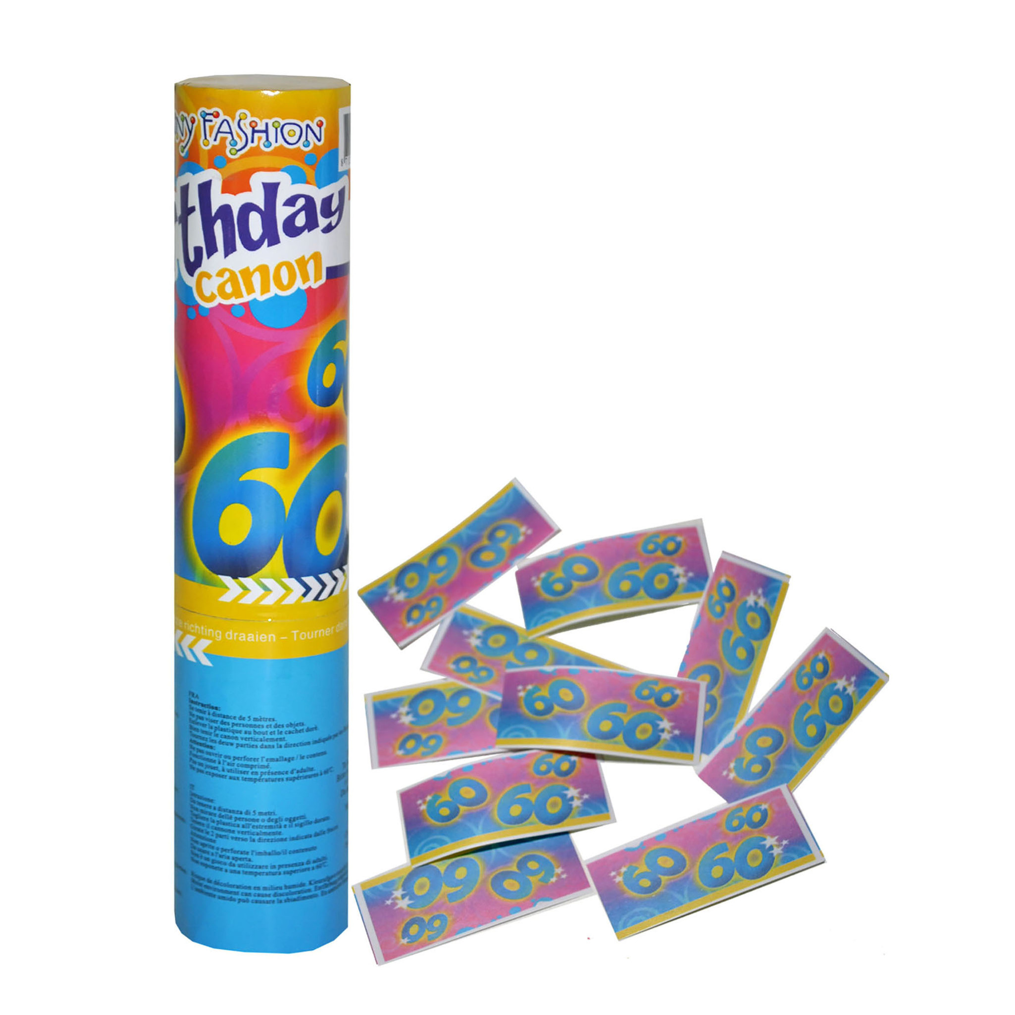 Party popper/confetti shooter - verjaardag 60 jaar - papier - multi kleuren - 20 cm -