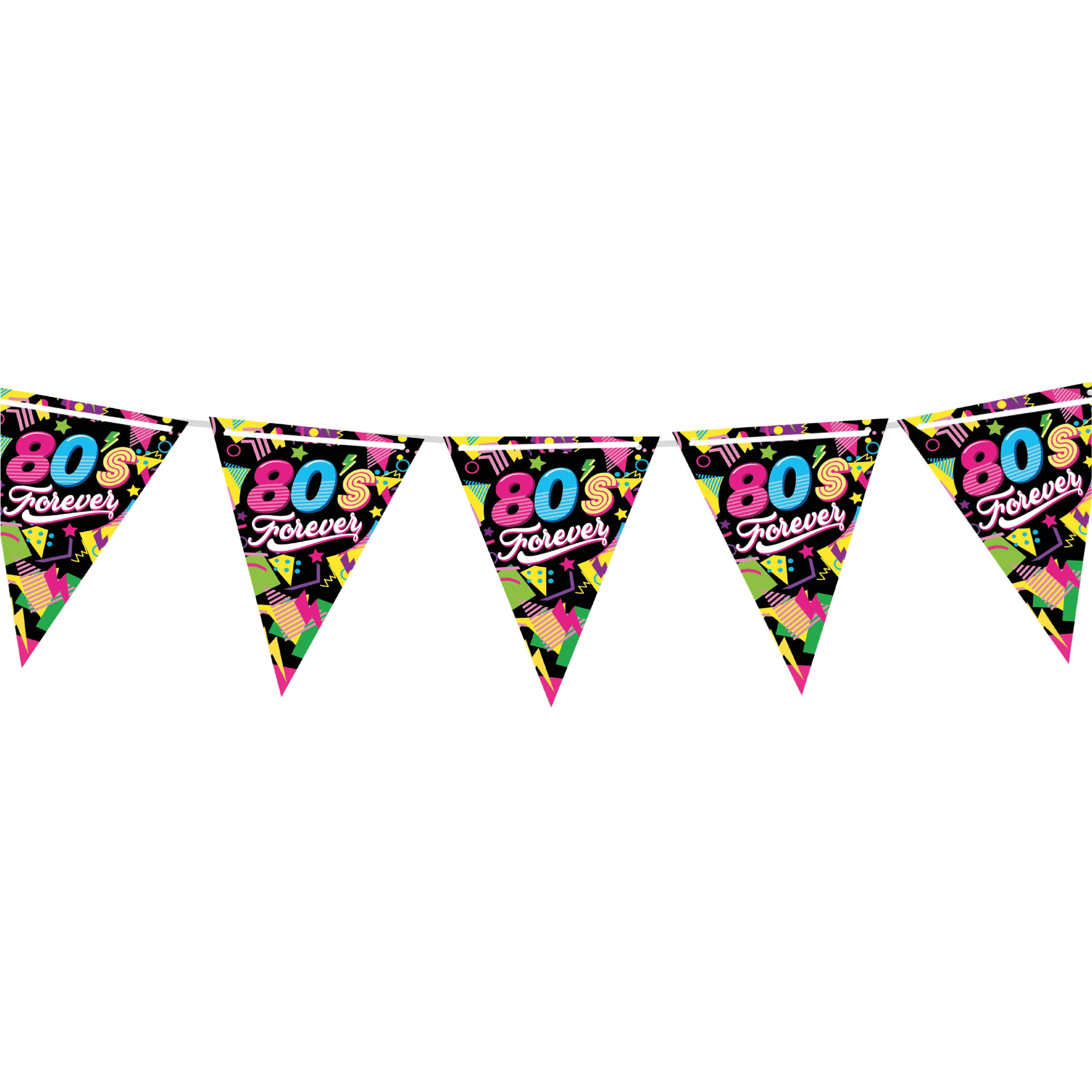 Vlaggenlijn slinger met Eighties print - 300 cm - karton - Jaren 80/eighties thema -