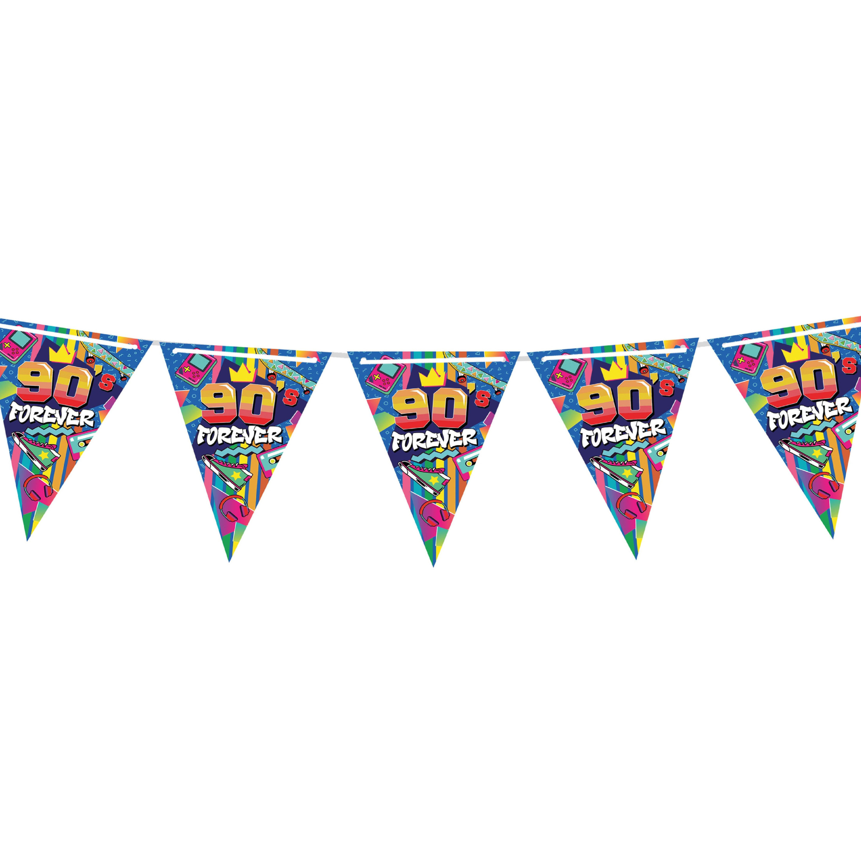 Vlaggenlijn slinger met Nineties print - 300 cm - karton - Jaren 90/Nineties thema -