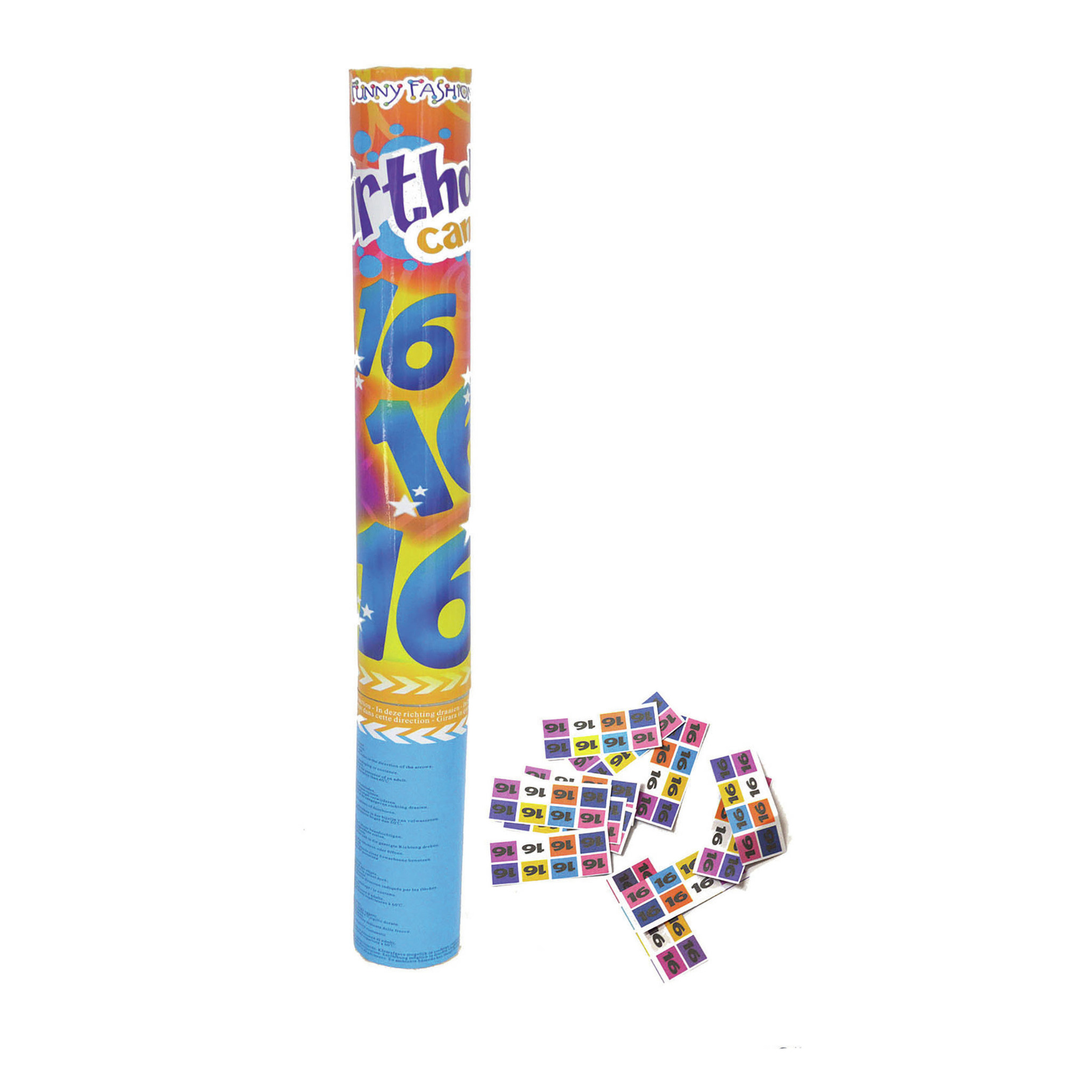 Party popper/confetti shooter - verjaardag 16 jaar - papier - multi kleuren - 40 cm -