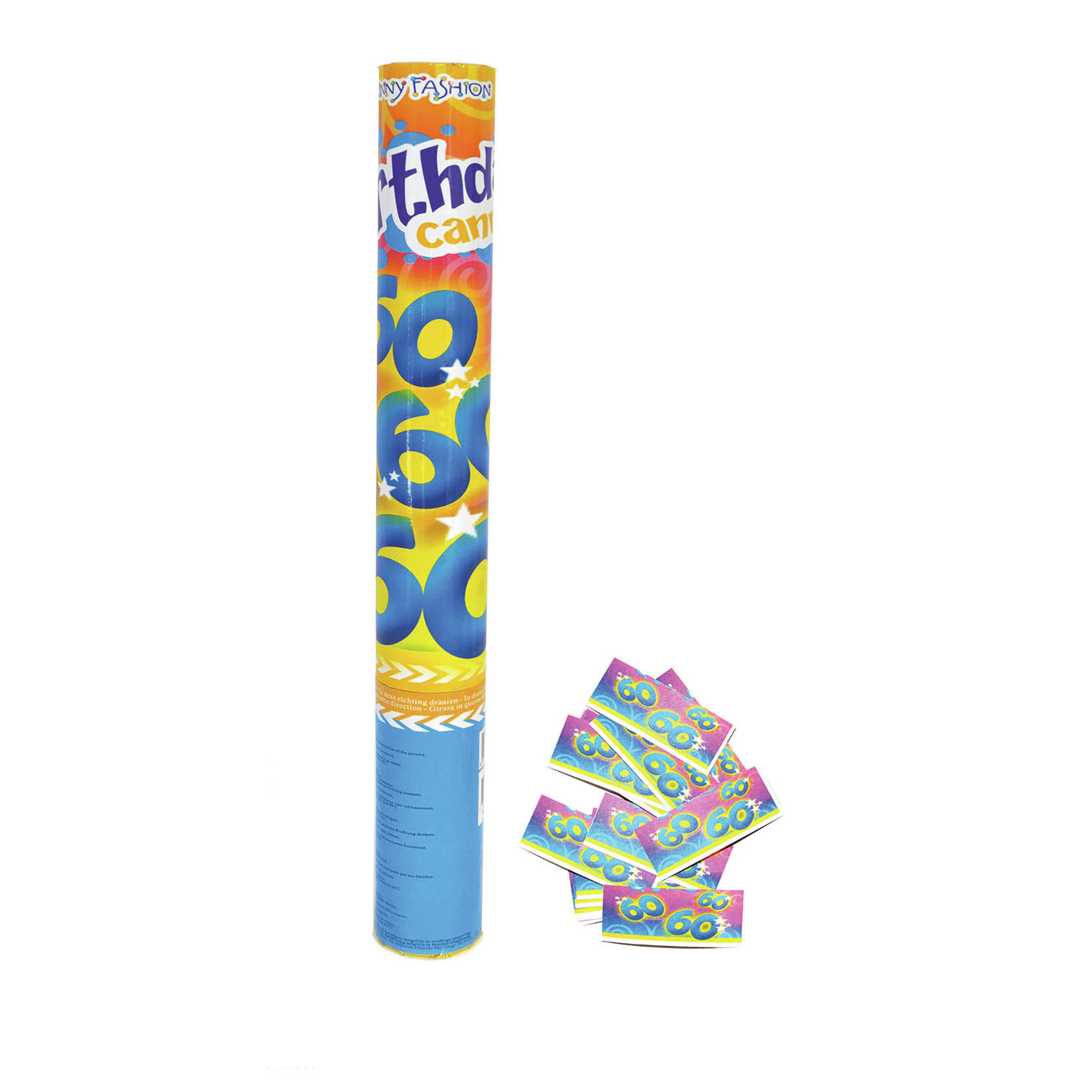 Party popper/confetti shooter - verjaardag 60 jaar - papier - multi kleuren - 40 cm -