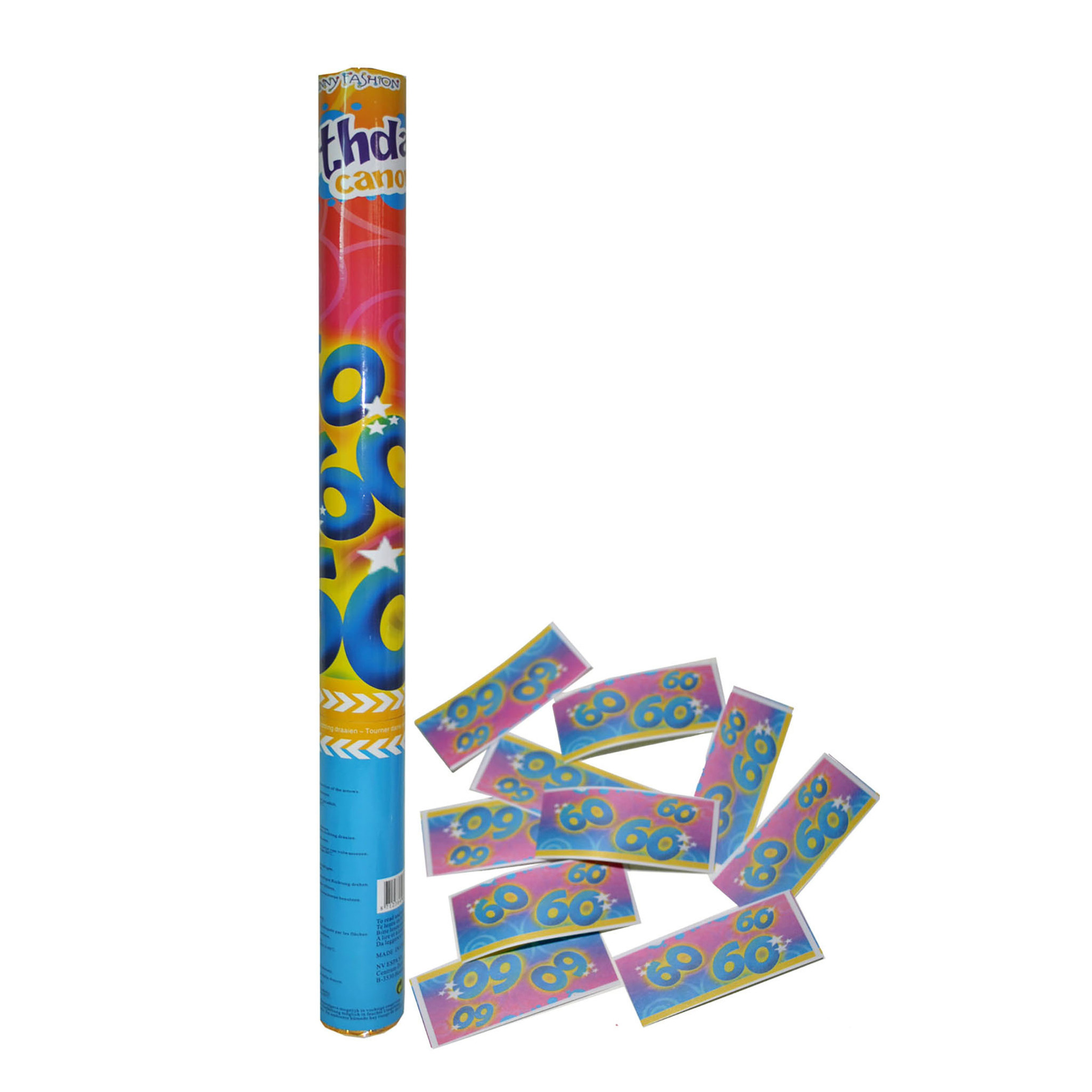 Party popper/confetti shooter - verjaardag 60 jaar - papier - multi kleuren - 59 cm -