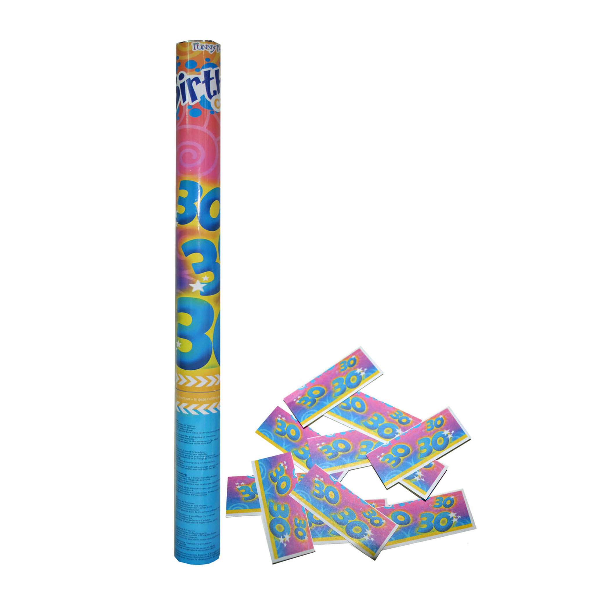 Party popper/confetti shooter - verjaardag 30 jaar - papier - multi kleuren - 59 cm -