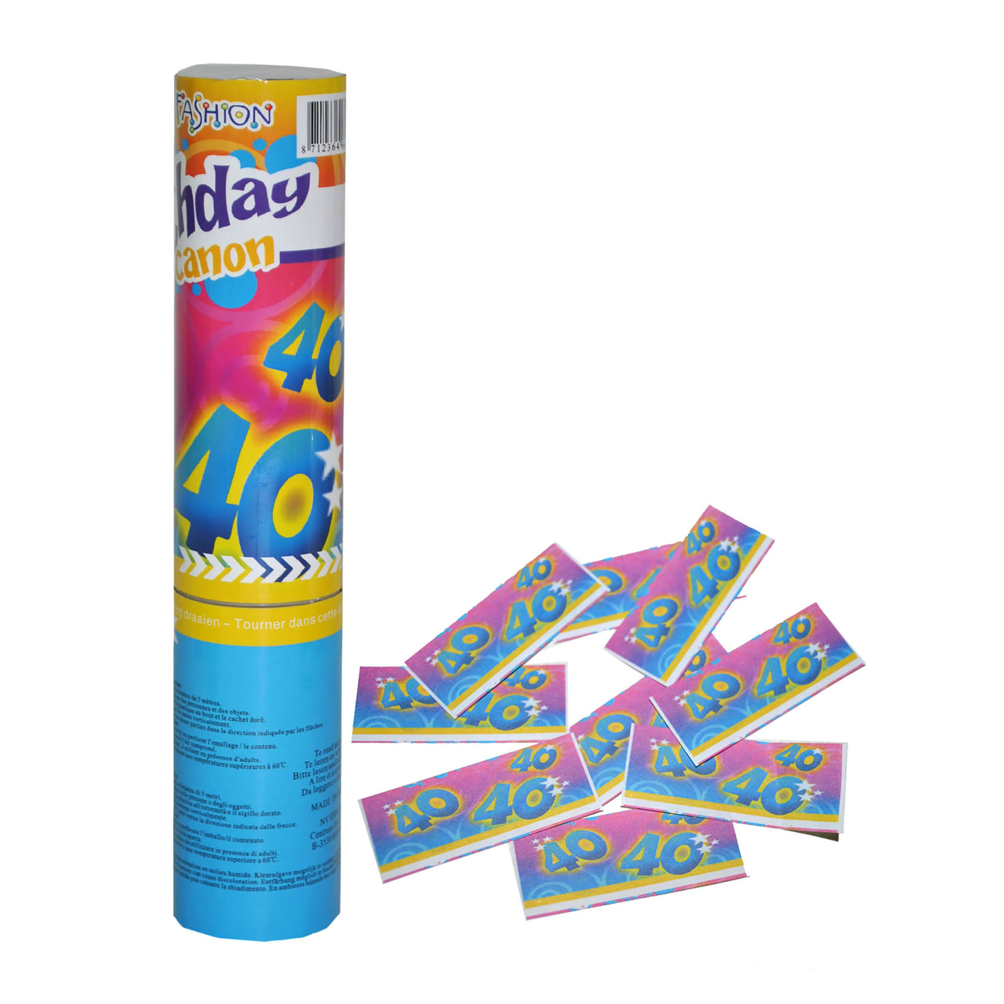 Party popper/confetti shooter - verjaardag 40 jaar - papier - multi kleuren - 20 cm -