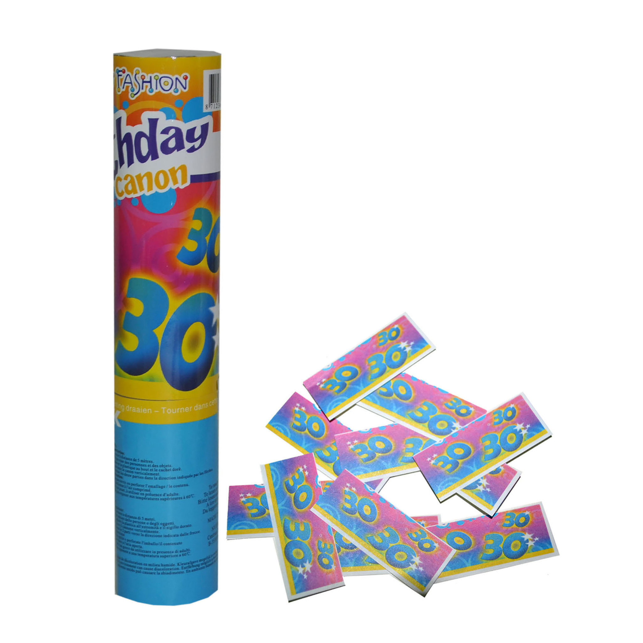 Party popper/confetti shooter - verjaardag 30 jaar - papier - multi kleuren - 20 cm -