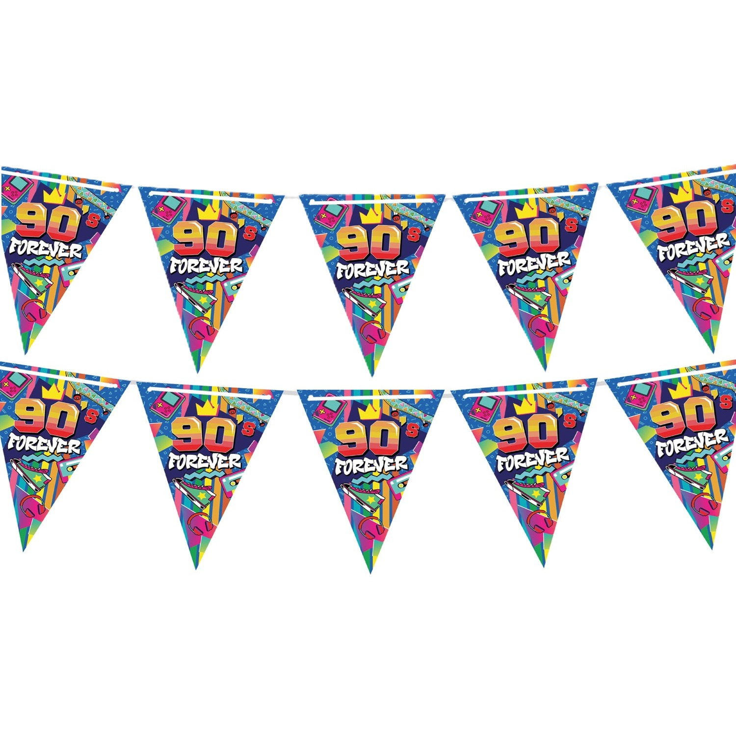 Vlaggenlijn slinger met Nineties print - 2x - 300 cm - karton - Jaren 90/Nineties thema -
