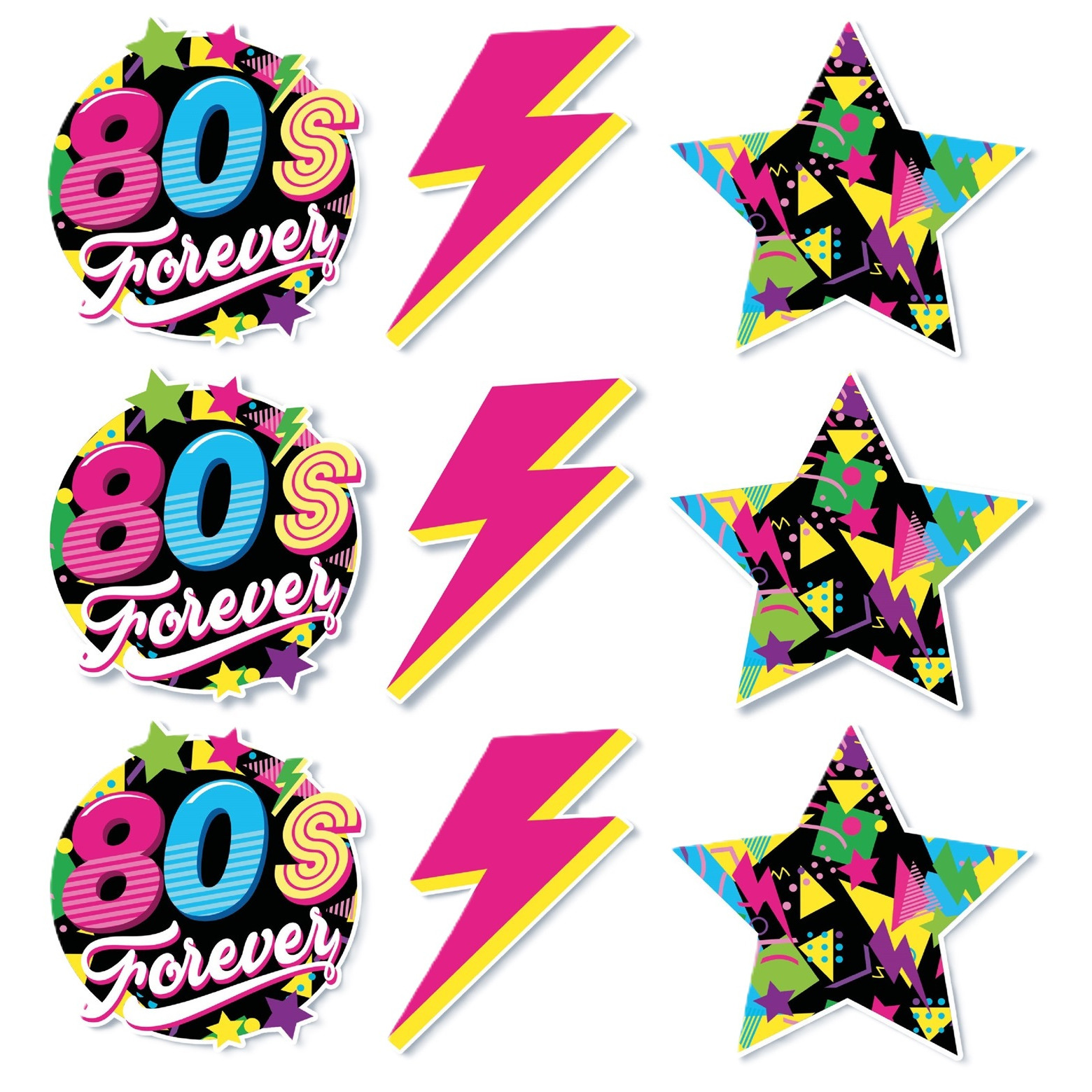 Vlaggenlijn slinger met Eighties print - 3x - 300 cm - karton - Jaren 80/eighties thema -