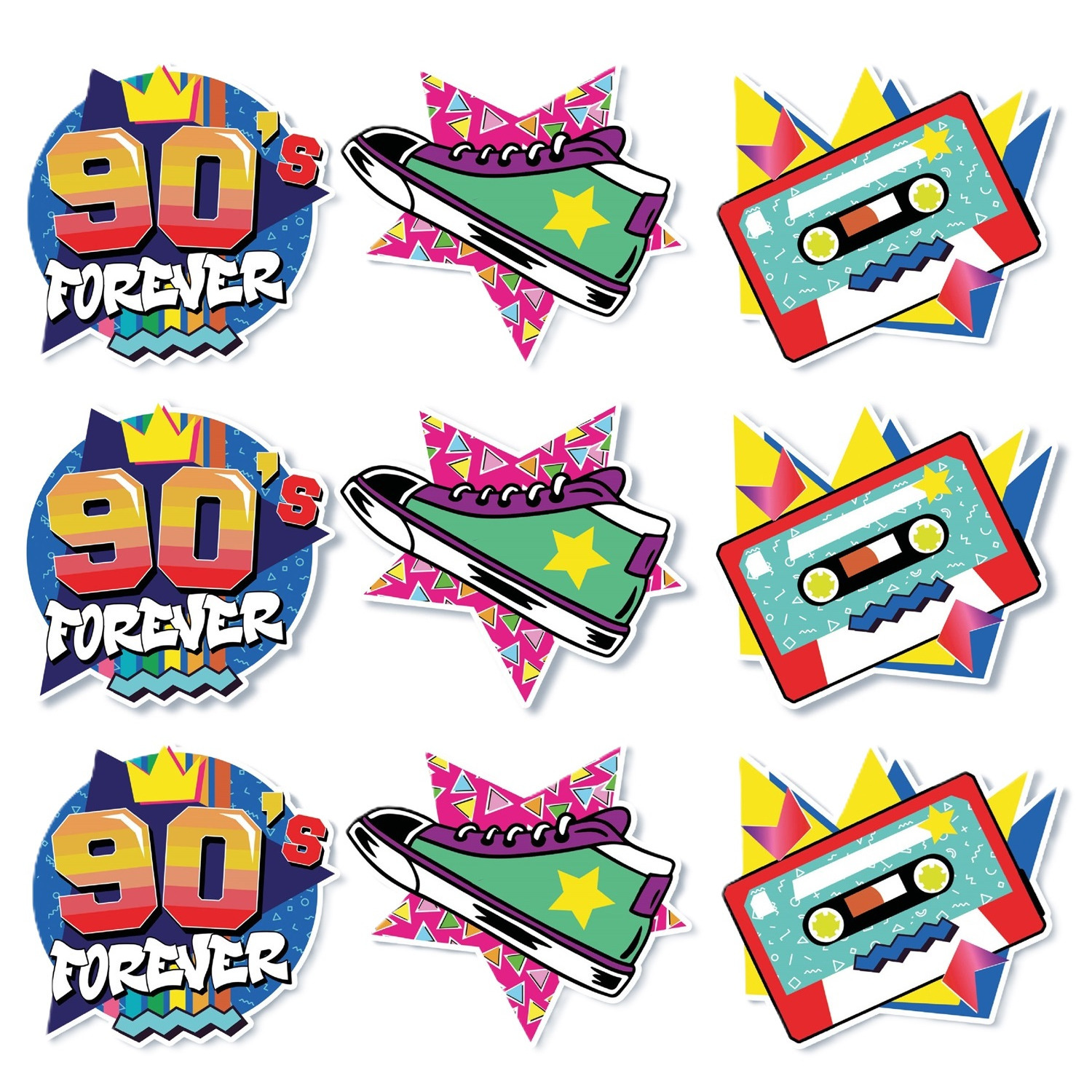 Vlaggenlijn slinger met Nineties print - 3x - 300 cm - karton - Jaren 90/Nineties thema -