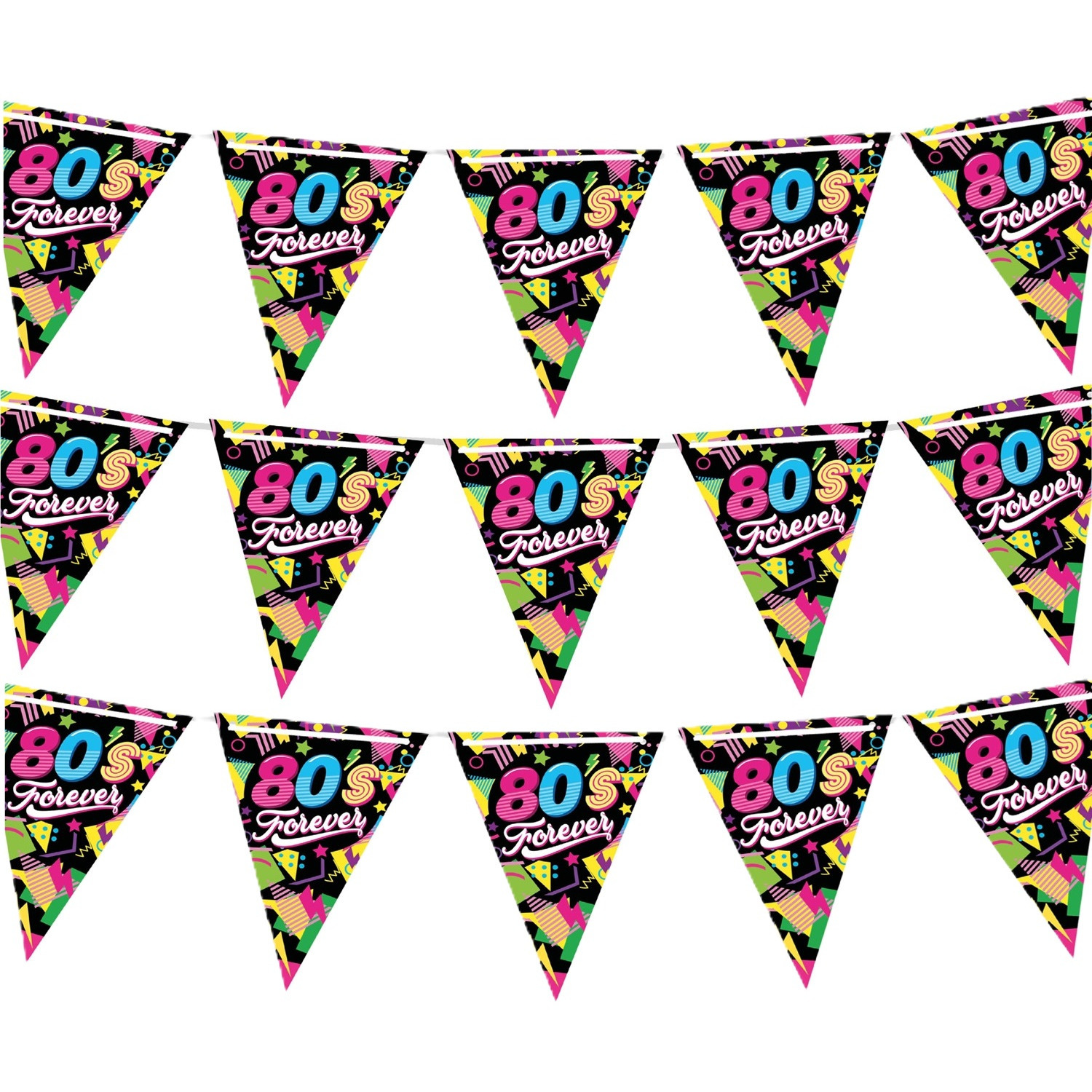 Vlaggenlijn slinger met Eighties print - 3x - 300 cm - karton - Jaren 80/eighties thema -