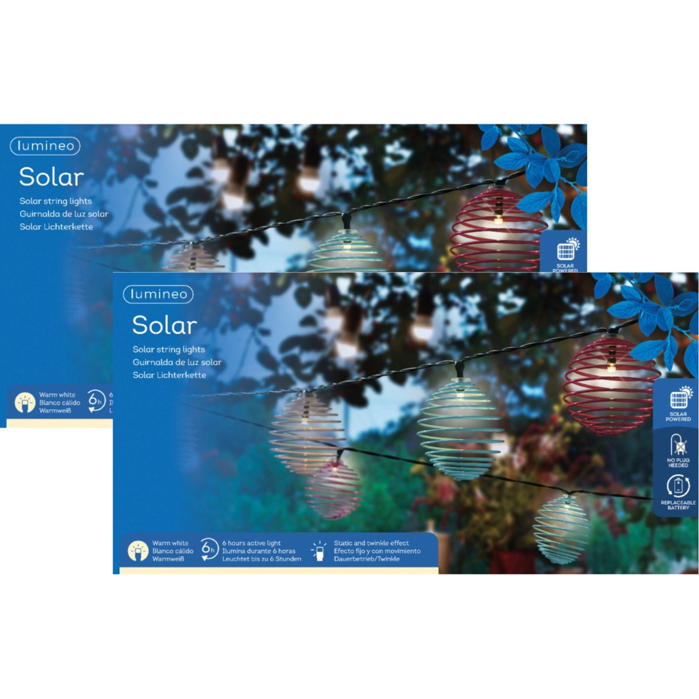 Lumineo Lichtsnoer op zonne-energie - 2x snoertjes - tuinverlichting - 470 cm - lichtslinger -
