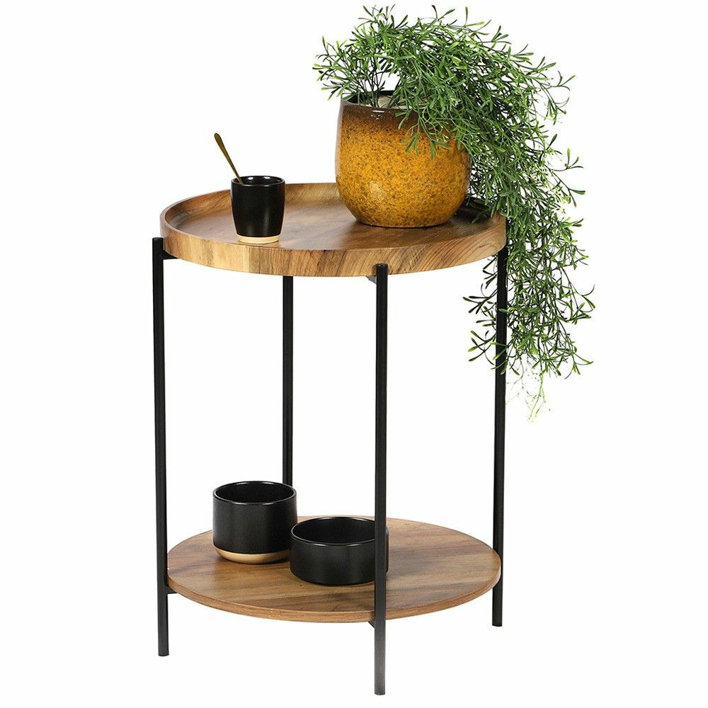 Bijzettafel/koffietafel Joya - hout - metaal - zwart - D42 x H51 cm -