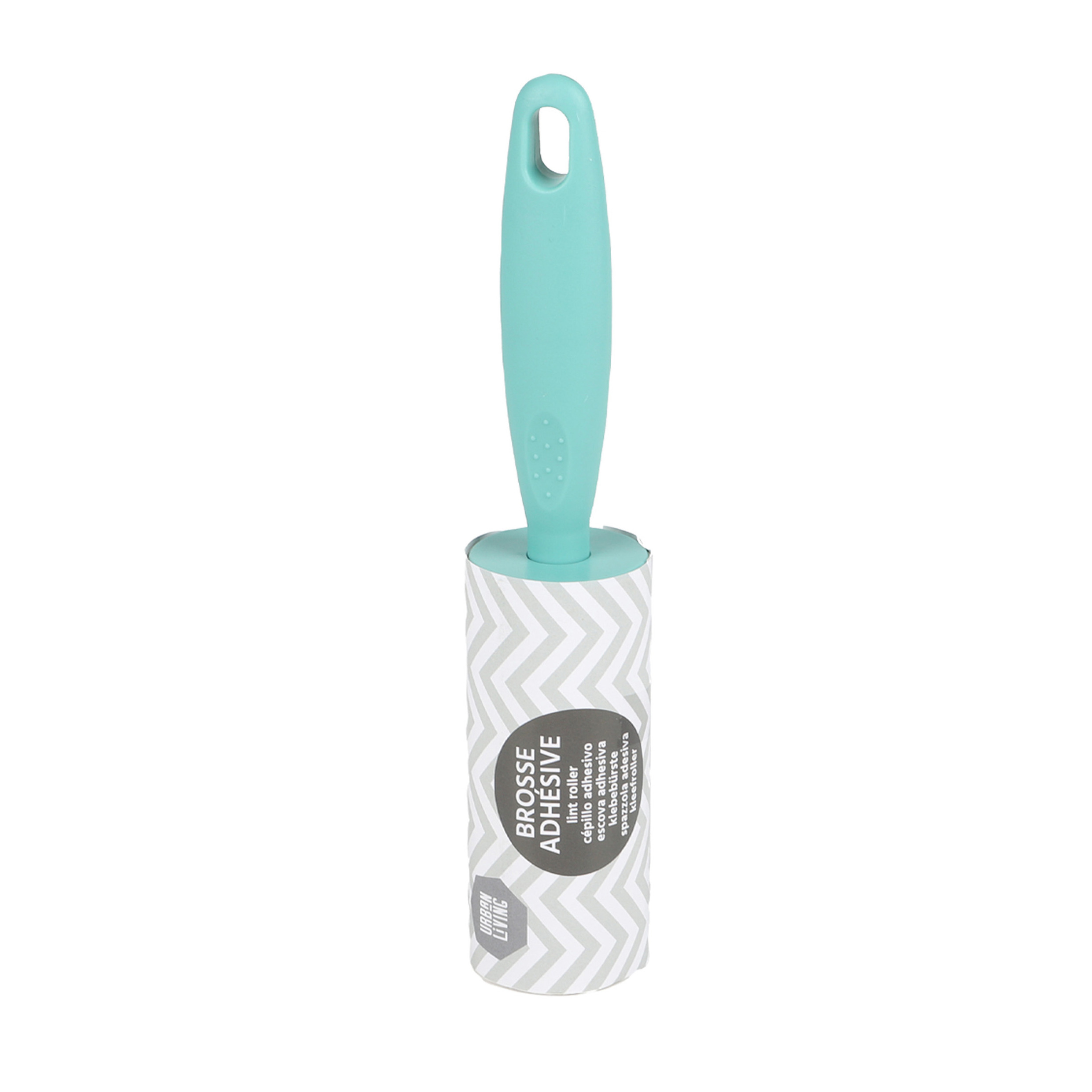 Pluizen kleding/meubel roller/kleefroller - aqua blauw - 21 cm - 10 vellen - 6 extra rollen -