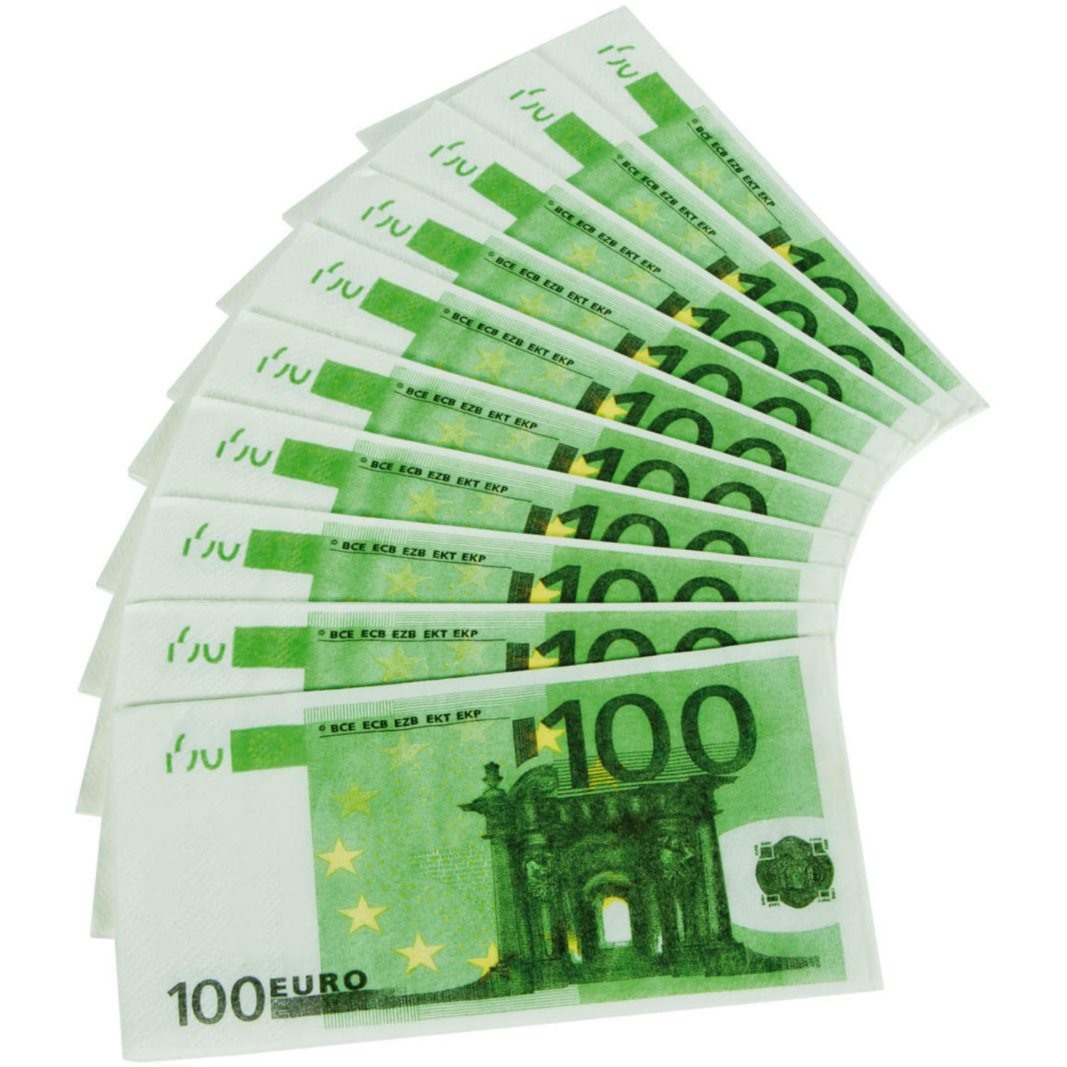 20x stuks 100 Euro geld biljetten tafel servetten - 33 x 33 cm - groen -