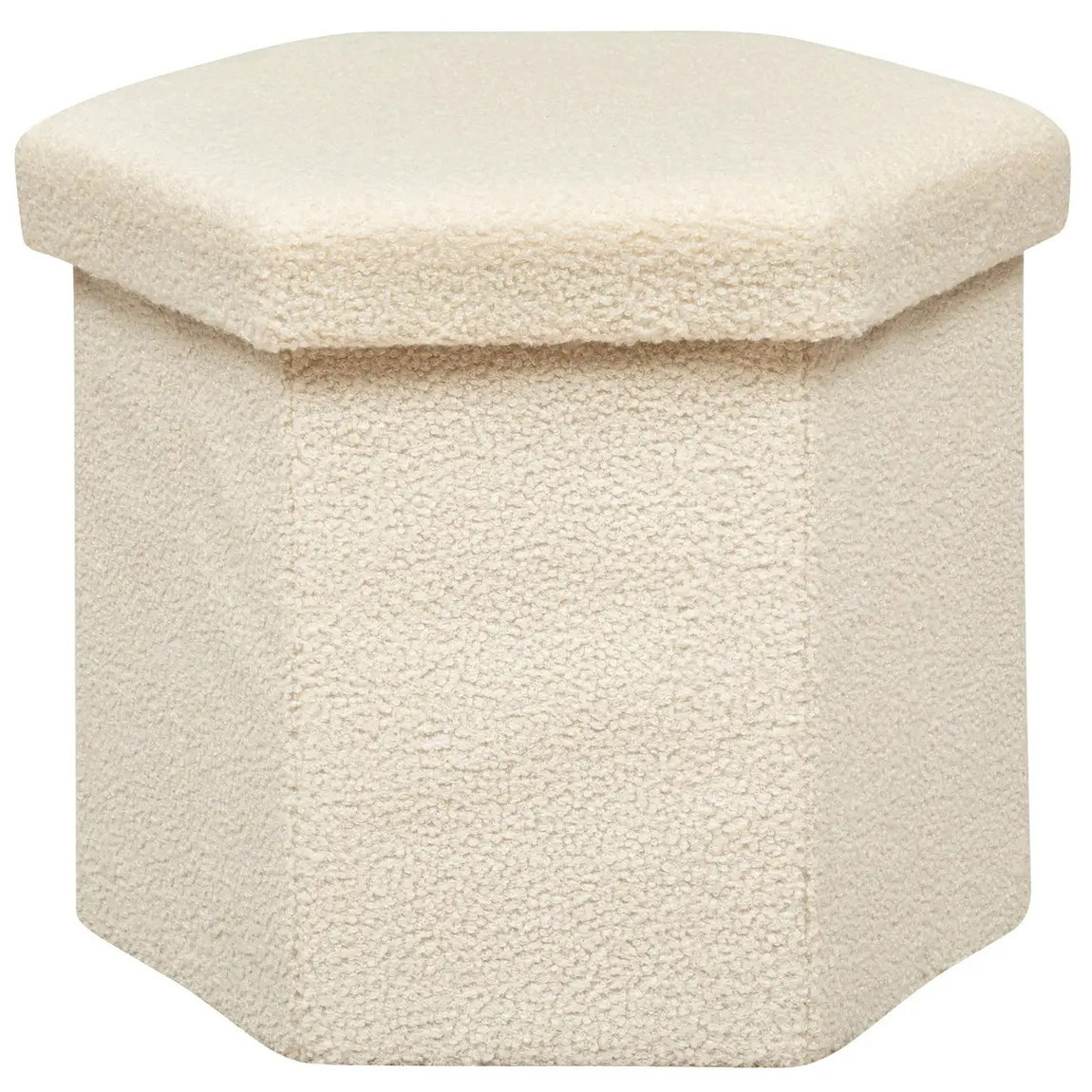 Poef/krukje Jako zeshoek - Opvouwbaar/Opslag box - ivoor wit - D40 x H38 cm - MDF/polyester -