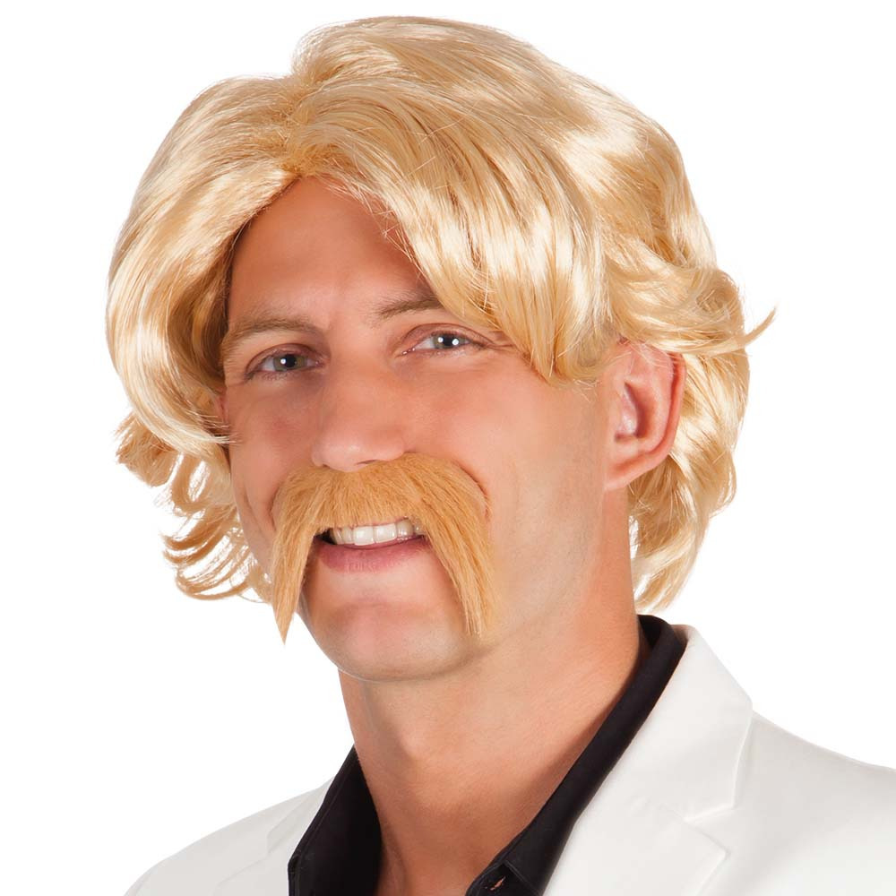 Verkleedpruik voor heren - blond - Seventies/Duitser - Carnaval - haar en foute snor -