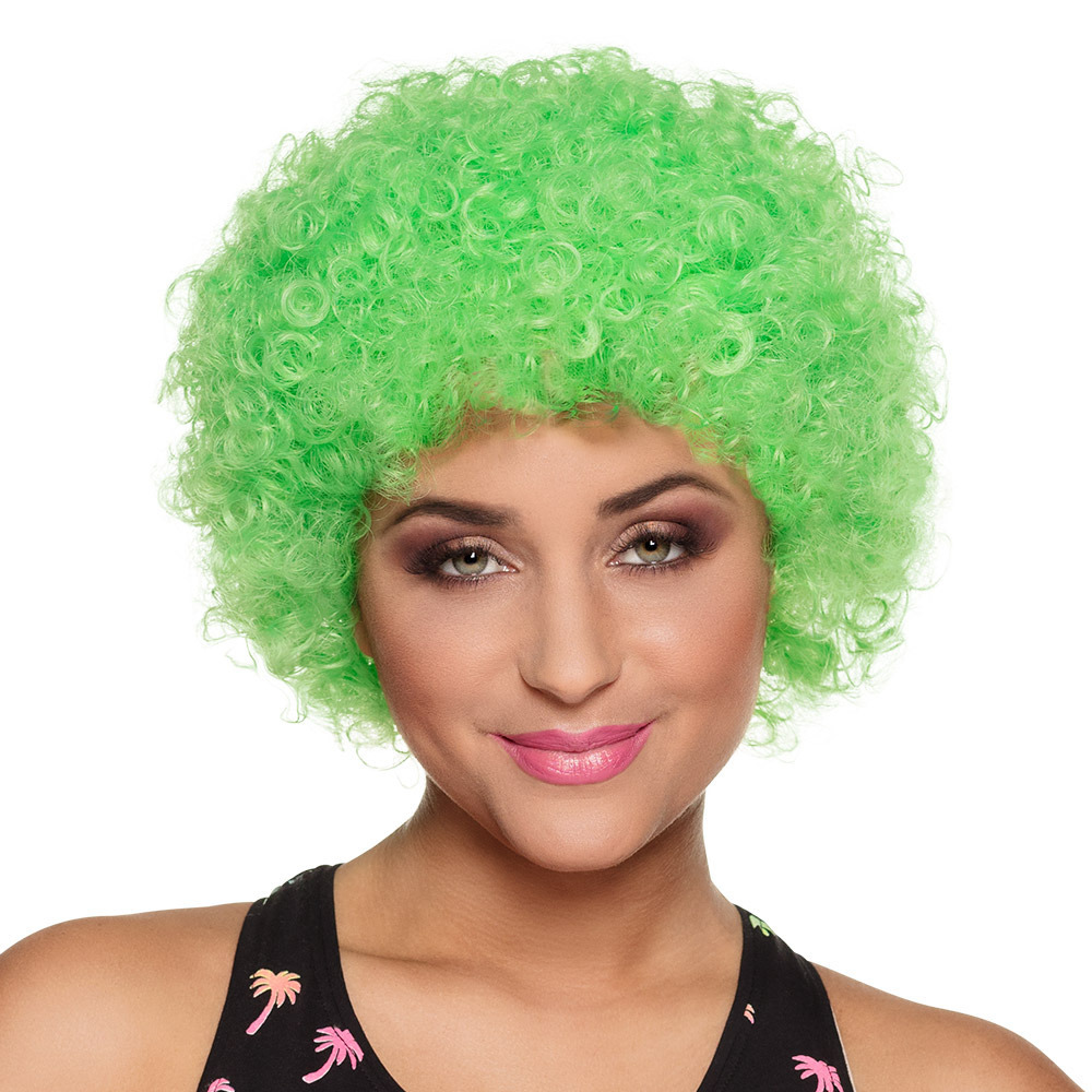 Verkleedpruik voor heren en dames - groen - Feestpruik - krullen/krulletjes -