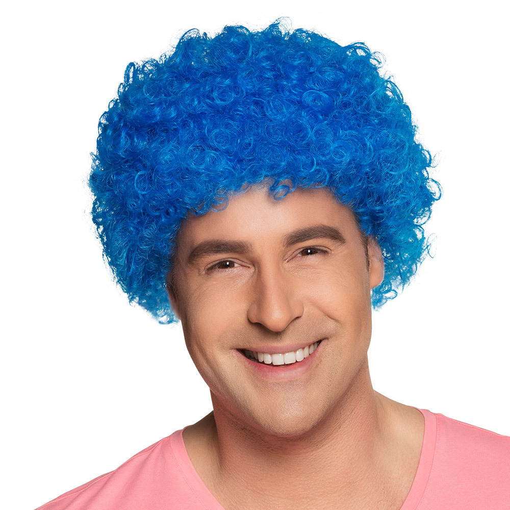 Verkleedpruik voor heren en dames - blauw - Feestpruik - krullen/krulletjes -