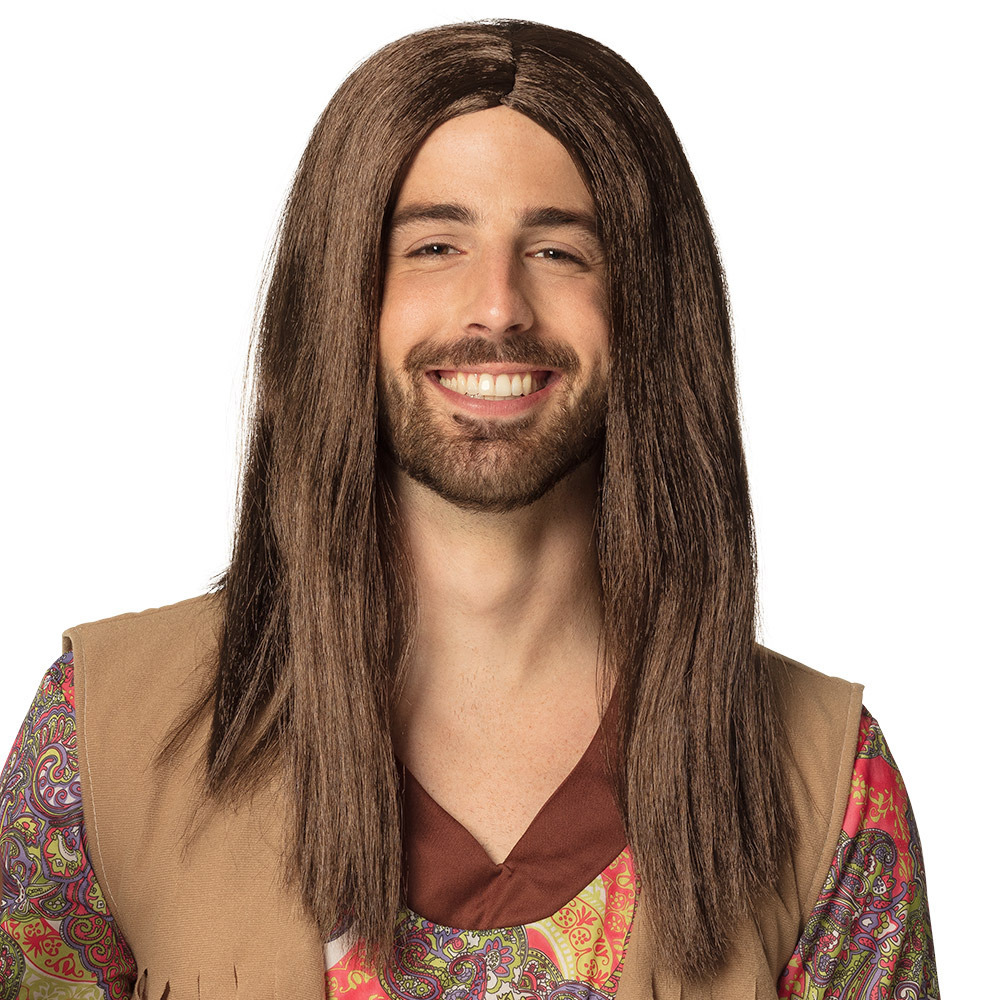 Verkleedpruik Dude voor heren - bruin - Hippie/Sixties/Zwerver - Carnaval - lang haar -