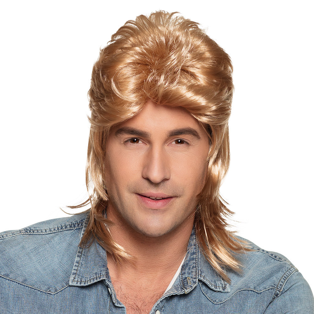 Verkleedpruik met matje voor heren - blond - Eighties/Nineties - Carnaval - half lang haar -