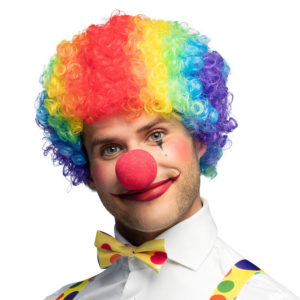 Verkleedpruik voor heren/dames - Clown - Multi colours - Carnaval - kort krullend haar -