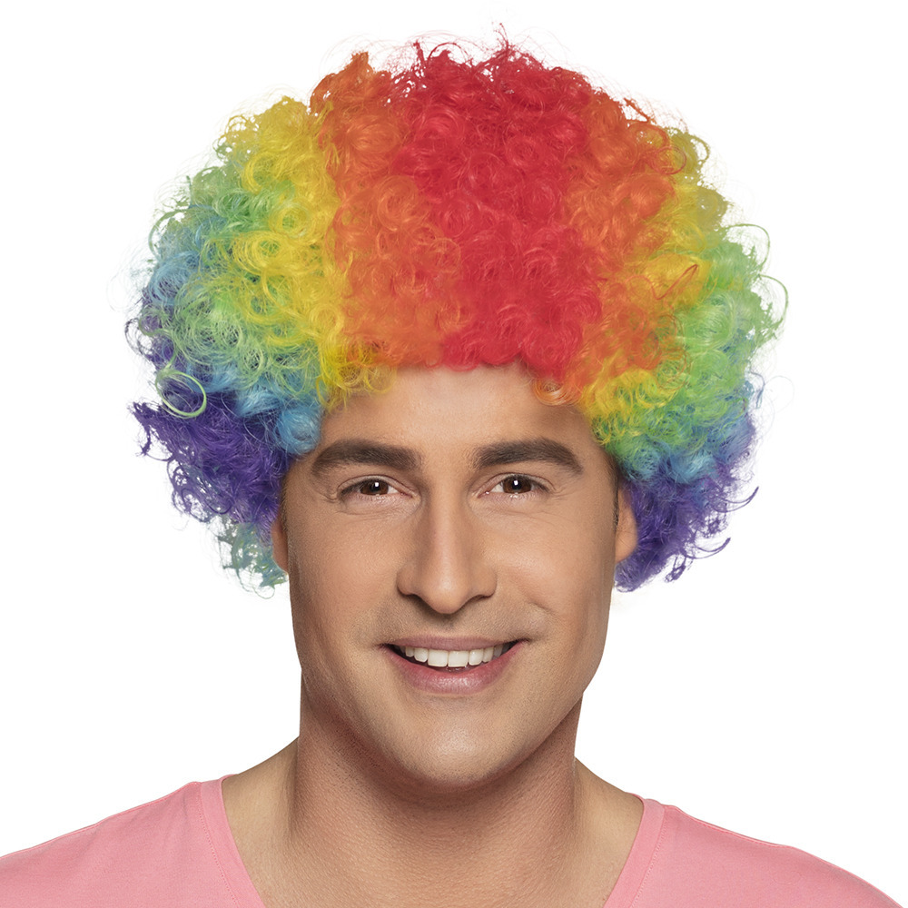Verkleedpruik voor heren en dames - regenboog - Feestpruik - krullen/krulletjes -