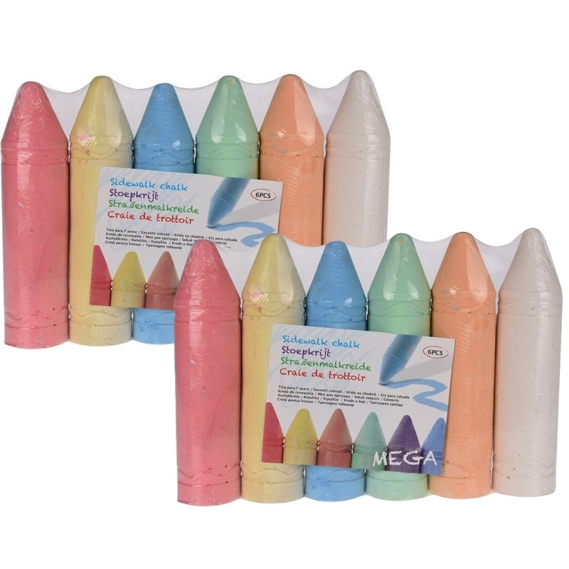 Stoepkrijt - kleurenmix van 12x stuks - XL mega formaat - 19,5 cm - creatief buitenspeelgoed -