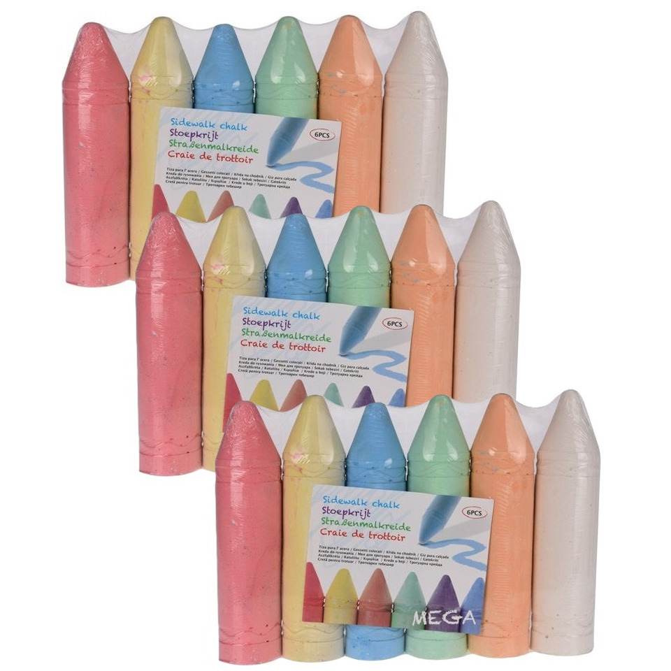 Stoepkrijt - kleurenmix van 18x stuks - XL mega formaat - 19,5 cm - creatief buitenspeelgoed -