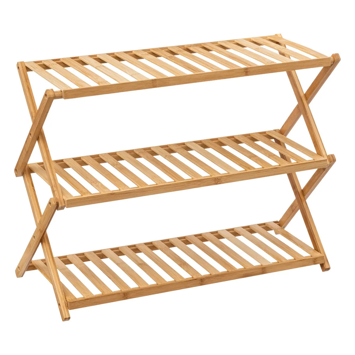 Schoenenrek/schoenenkast - naturel - 9x paar schoenen - bamboe - 70 x 28 x 52 cm - opvouwbaar -