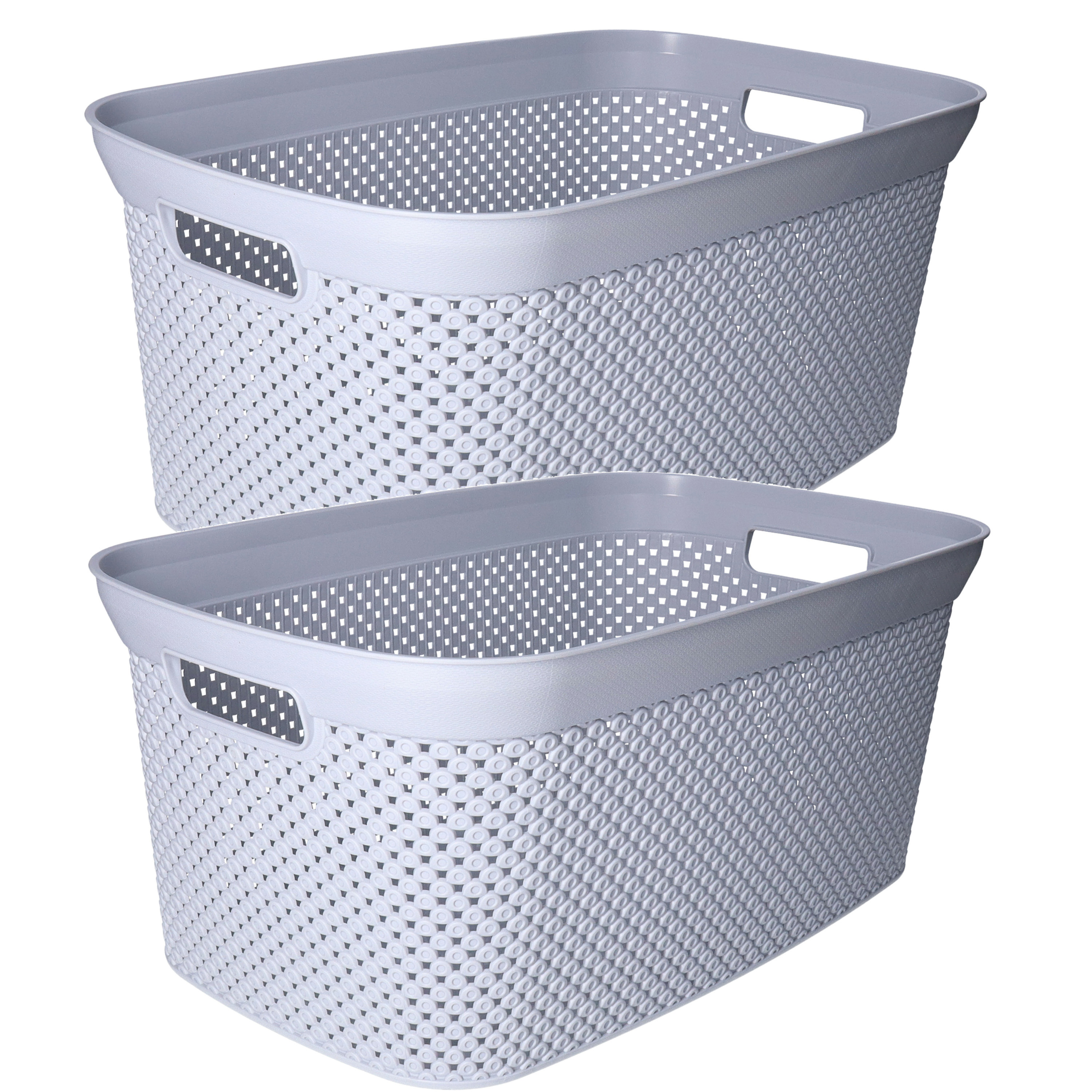 Wasmand licht grijs - 2x - 35 liter - 34 x 54 x 23 cm - kunststof -