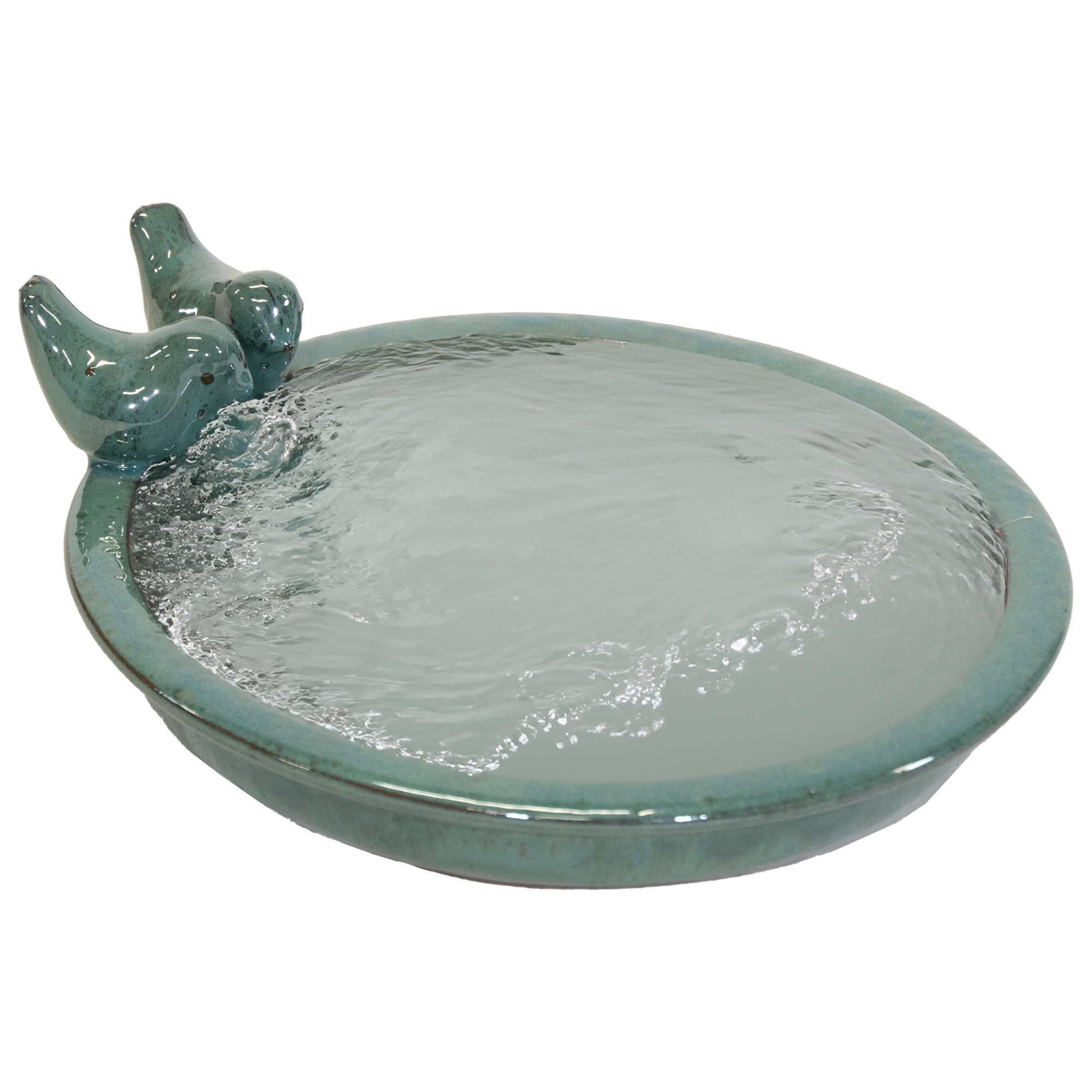 Vogelbad/voederschaal - groen - keramiek - D30 x H11 cm - drinkschaal voor tuinvogels -