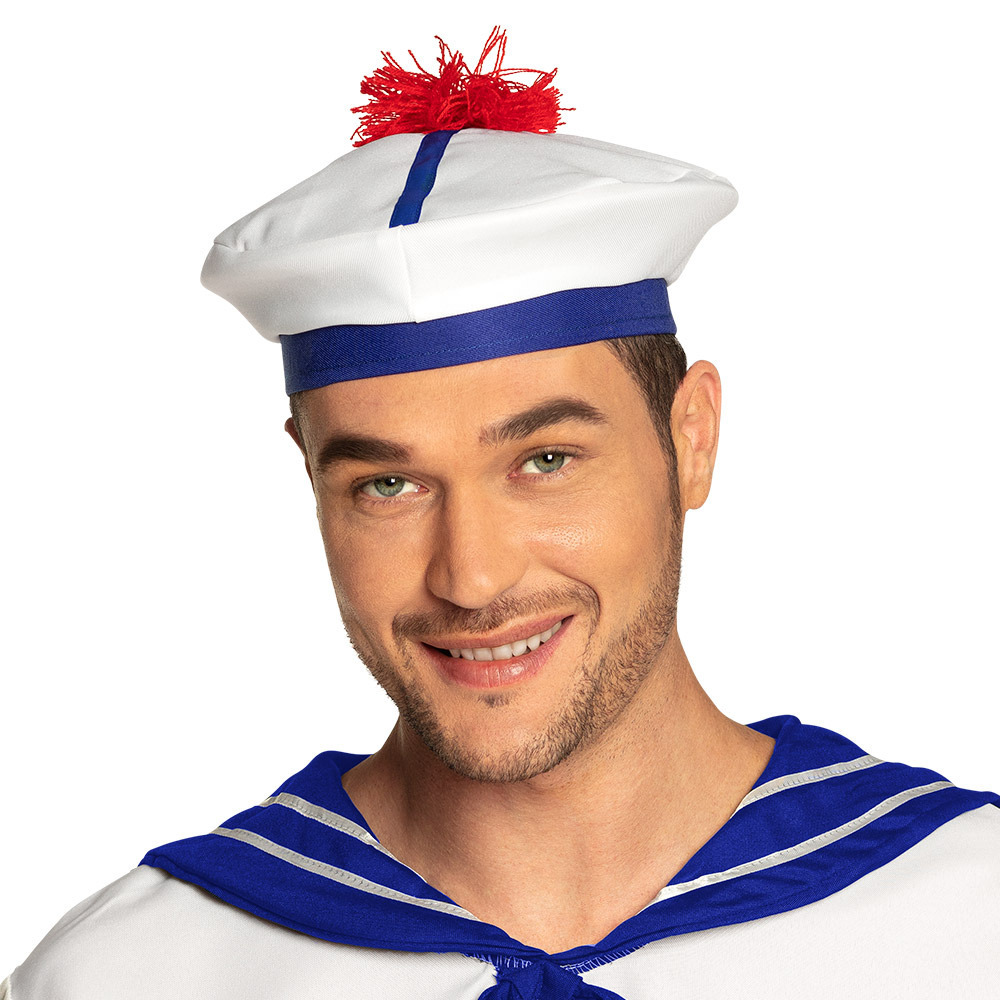 Carnaval verkleed Matroos/matrozen hoedje - maat 59 - wit/blauw - voor volwassenen - Maritiem thema -