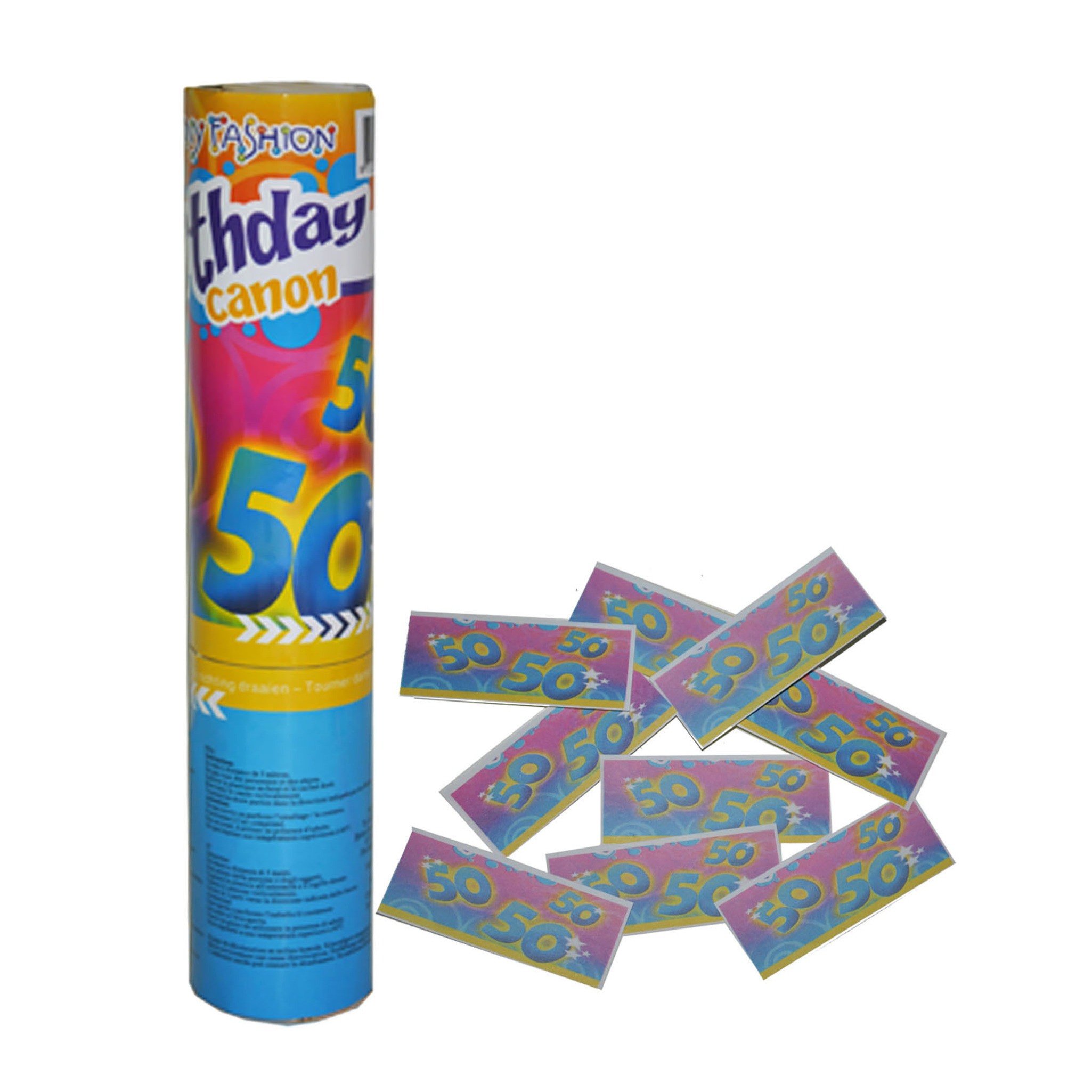 Party popper/confetti shooter - verjaardag 50 jaar - papier - multi kleuren - 20 cm -