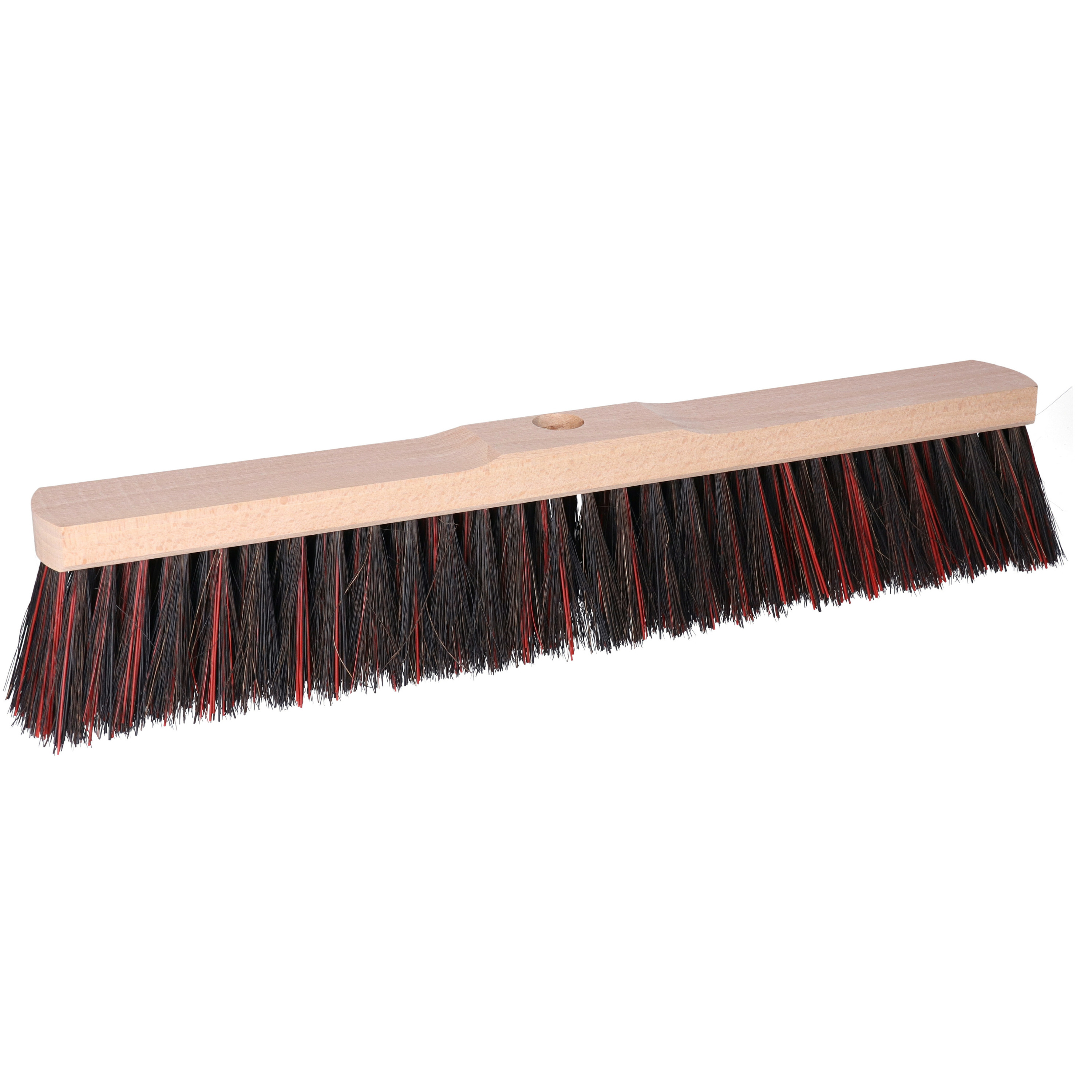 Bezemkop - Arenga/Elaston mix - zwart/rood - hard - hout - 50 cm - straatbezem/buitenbezem -
