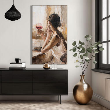 Schilderij vrouw met wijn MDF 118x70 cm - Leen Bakker