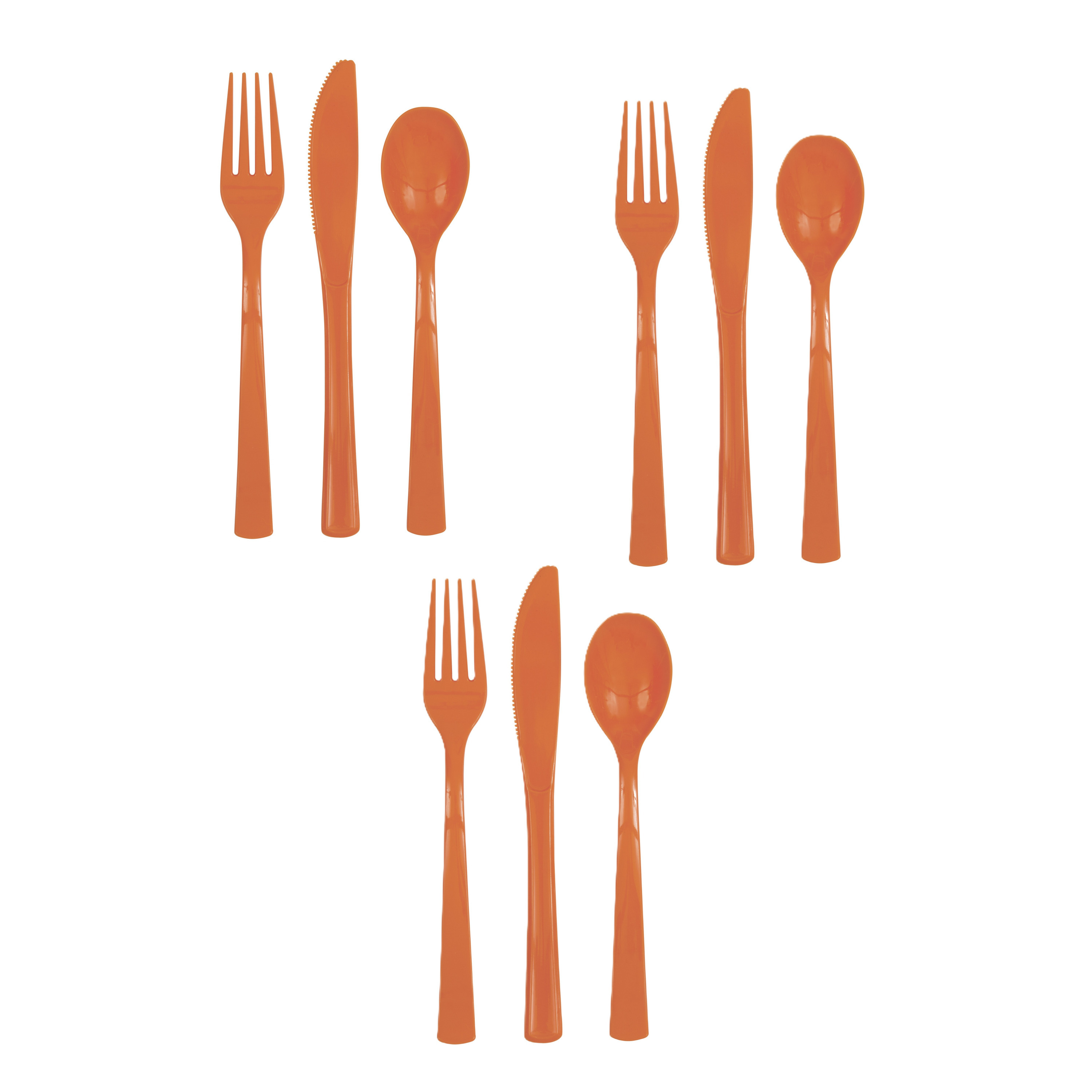 Feest bestek setje - 12 personen - herbruikbaar kunststof - oranje - messen/vorken/lepels -