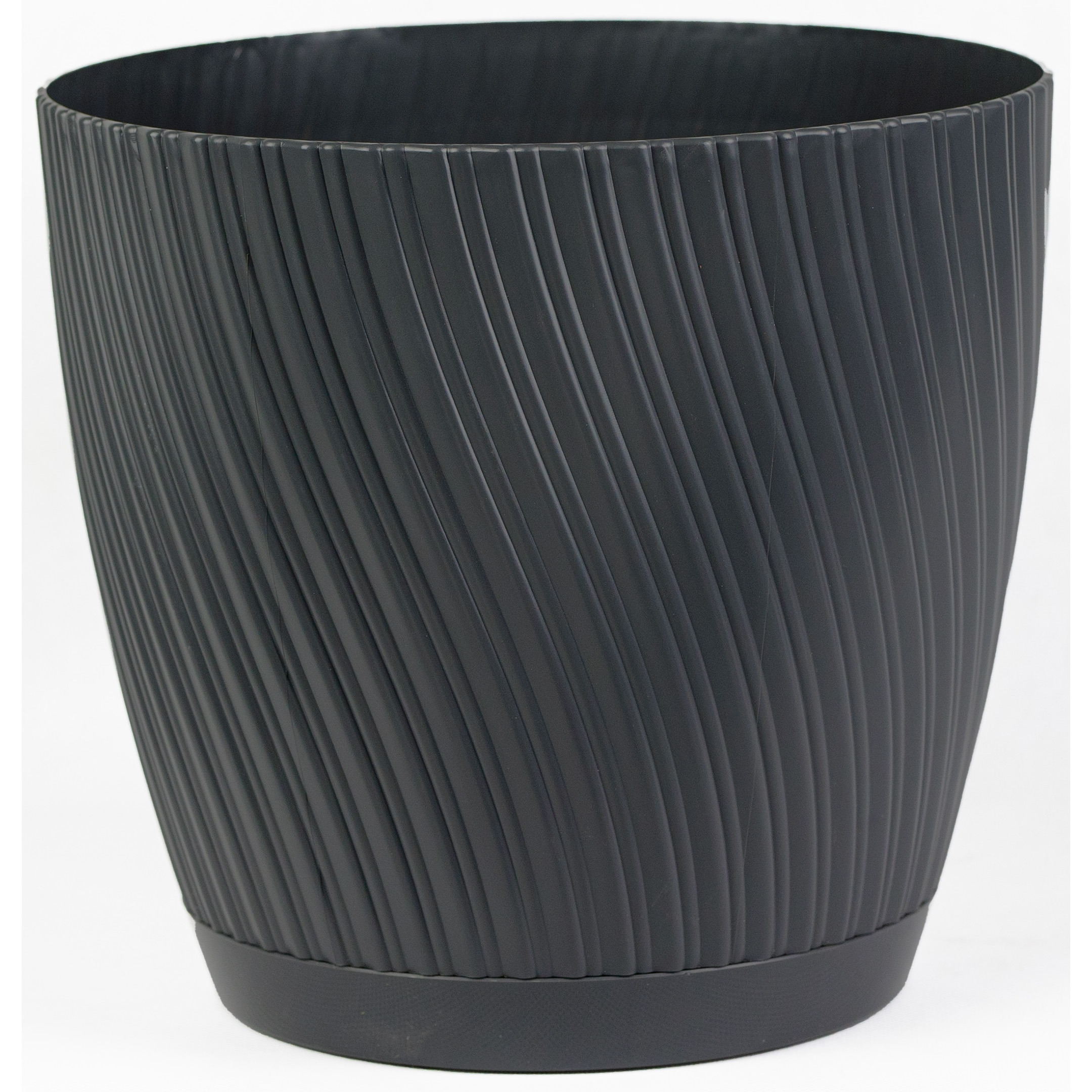 Form Plastic Plantenpot/bloempot Waves - kunststof - antraciet - D13 x H12 cm - met schotel -