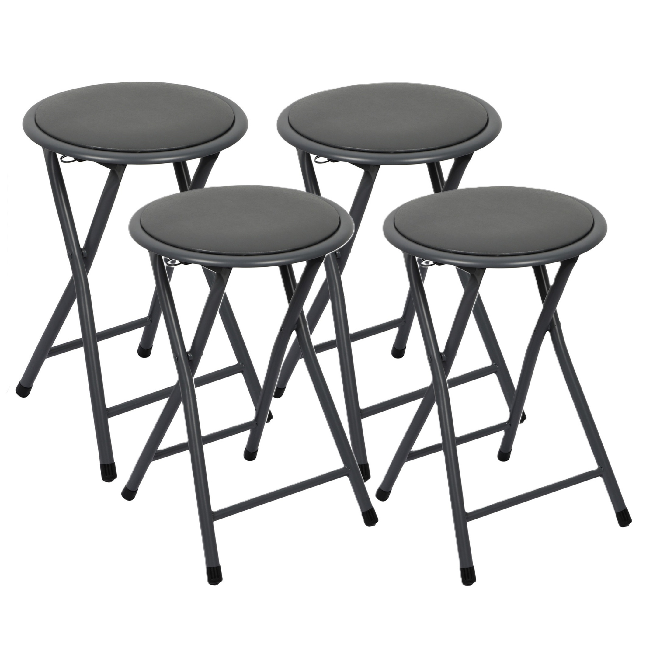 Bijzet krukjes - 4x - antraciet - metaal/stof - D30 x H45 cm - opvouwbaar -