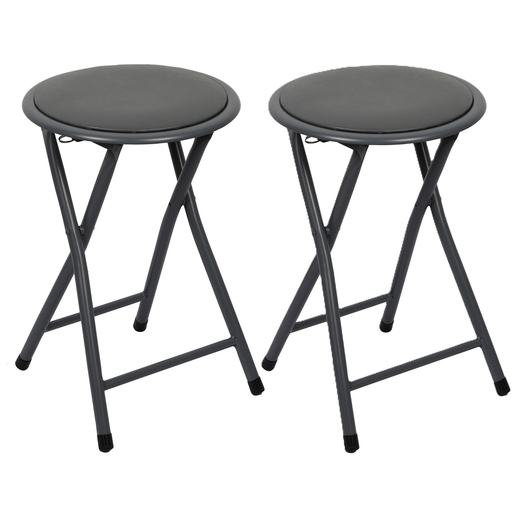 Bijzet krukjes - 2x - antraciet - metaal/stof - D30 x H45 cm - opvouwbaar -