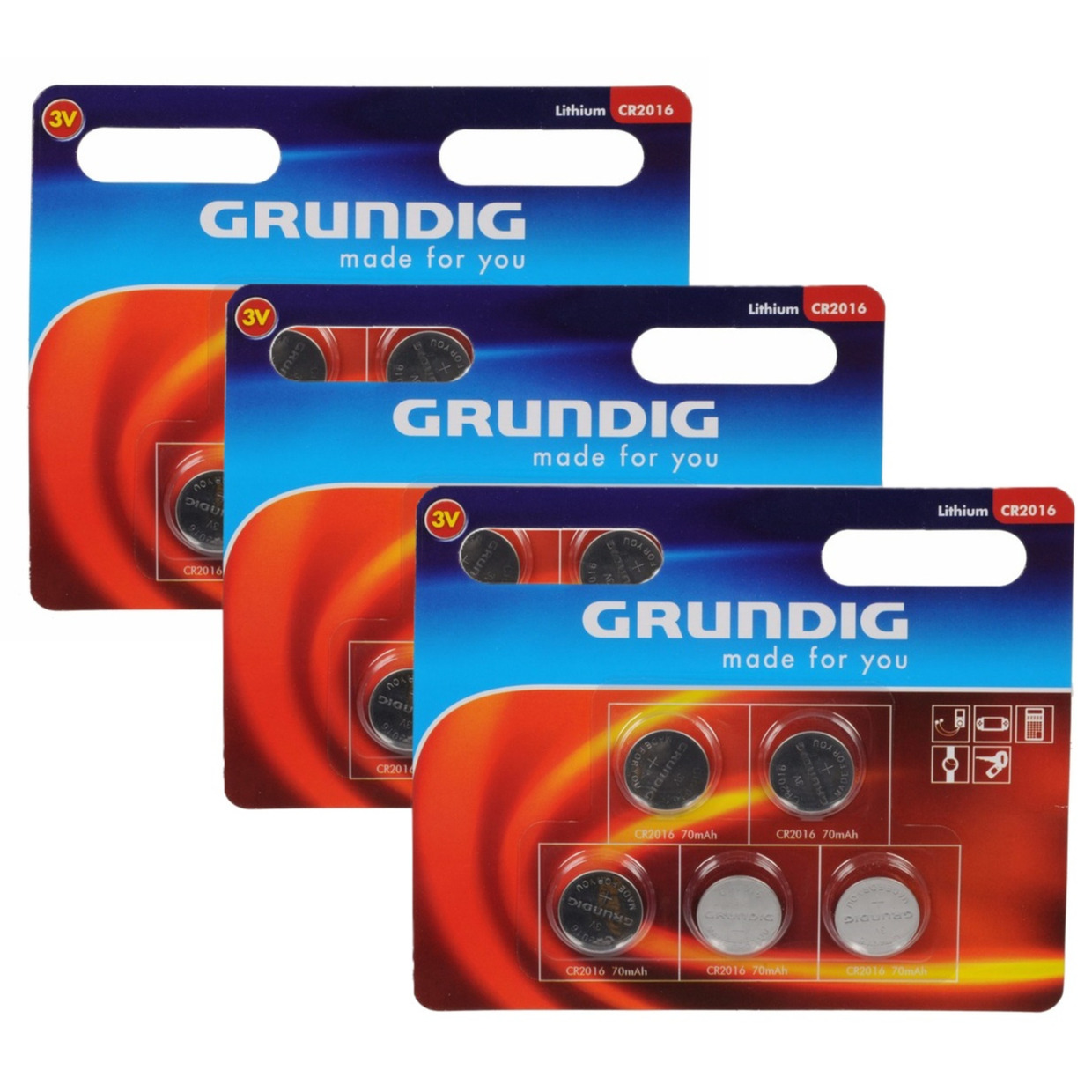 Grundig Knoopcel batterijen CR2016 - 15x stuks - 3V - Lithium - knoopcelbatterijen / knoopbatterijen -