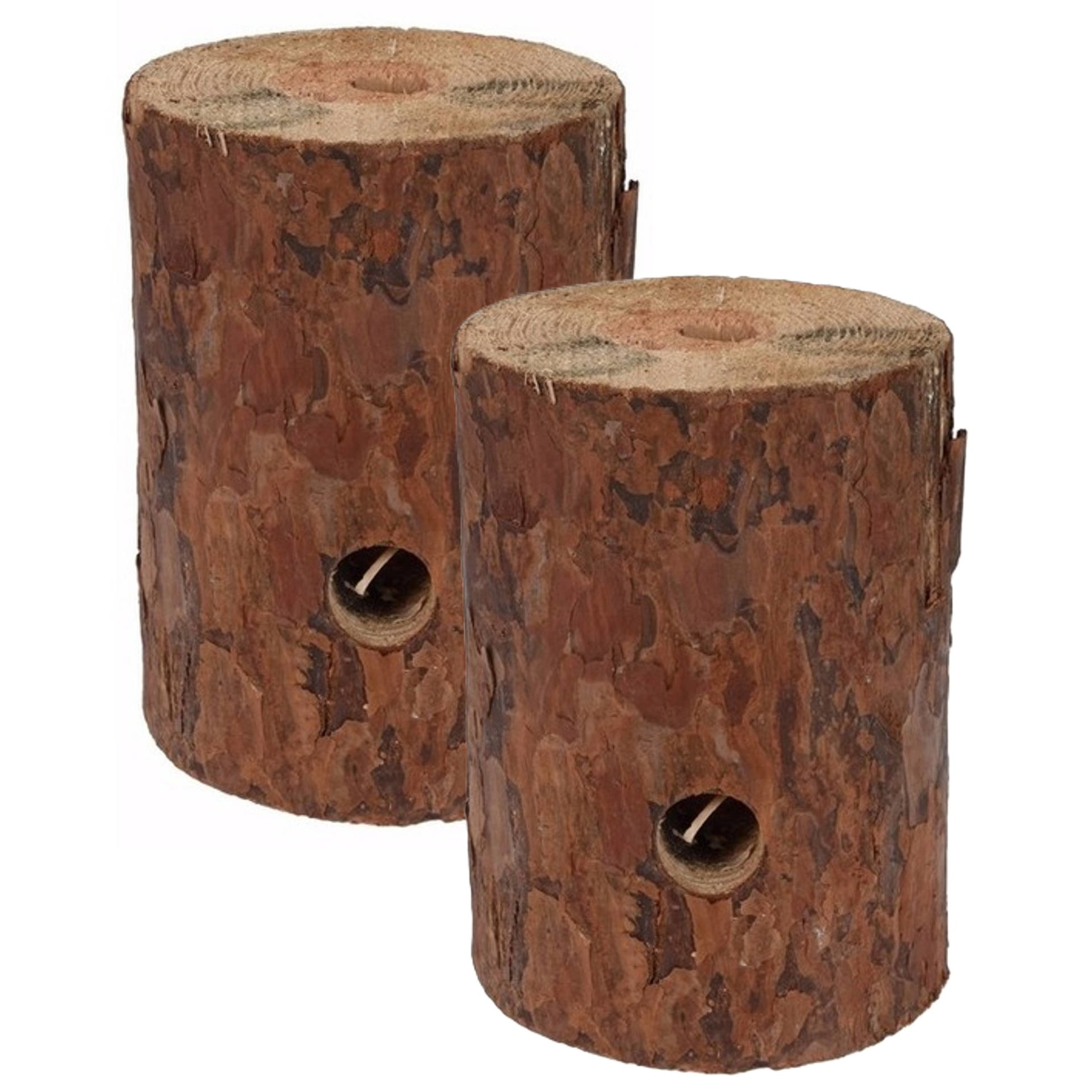 Zweedse boomstam houtblok fakkel - 2x - voor binnen en buiten - 20 cm - Tuinfakkels -