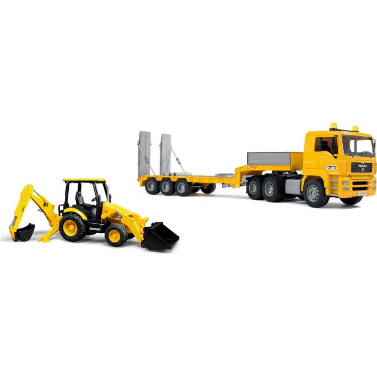 bruder MAN TGA Dieplader met JCB MIDI Baggerlader modelvoertuig Schaal 1:16