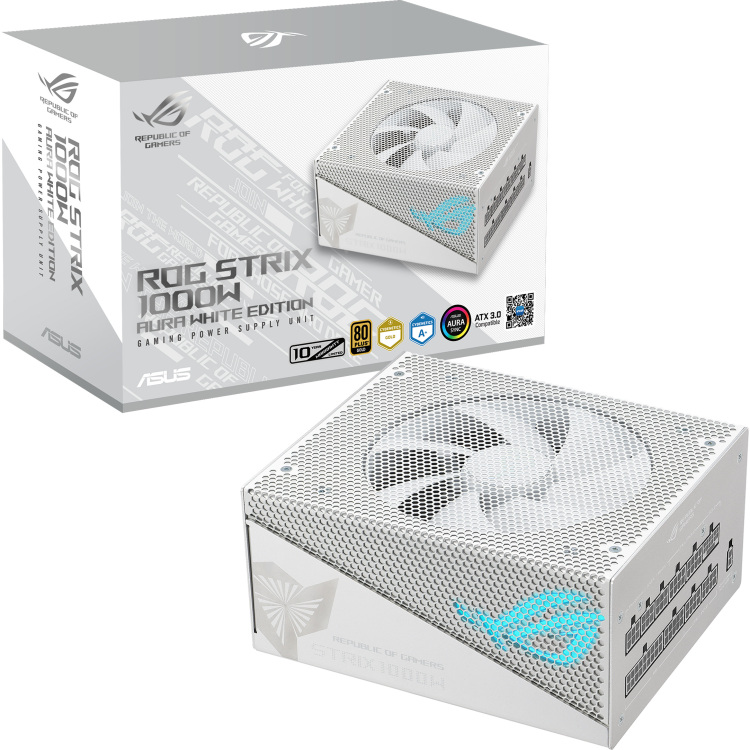 ASUS ROG STRIX 1000W Gold Aura White Edition voeding 5x PCIe, kabelmanagement
