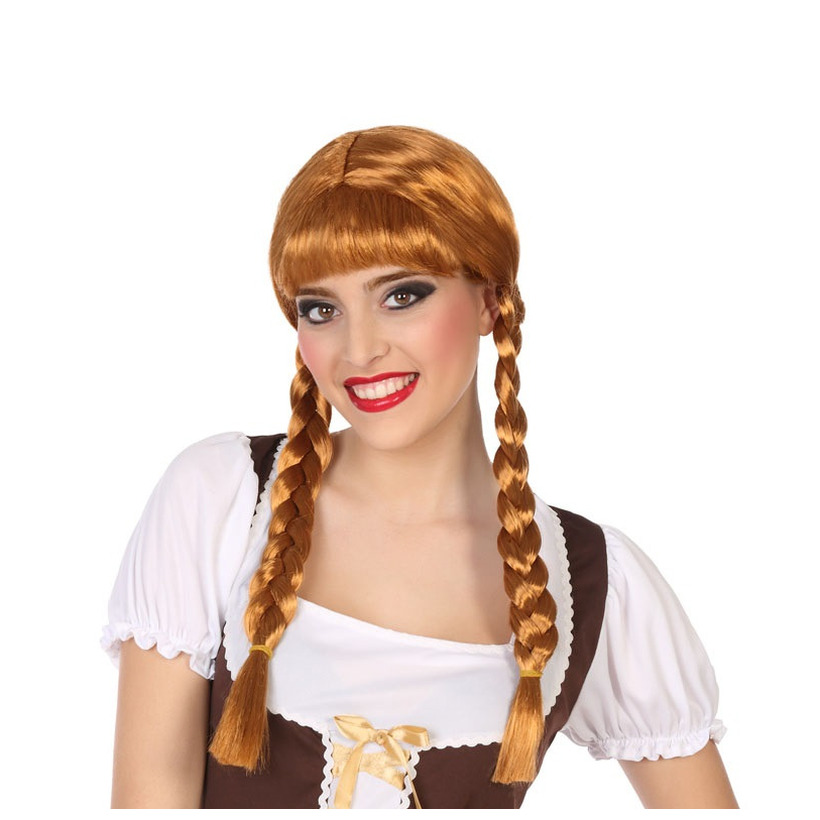 Verkleedpruik Dames Hannah - Bruin - Met lange vlechtjes - lang haar - Duits - Oktoberfest -