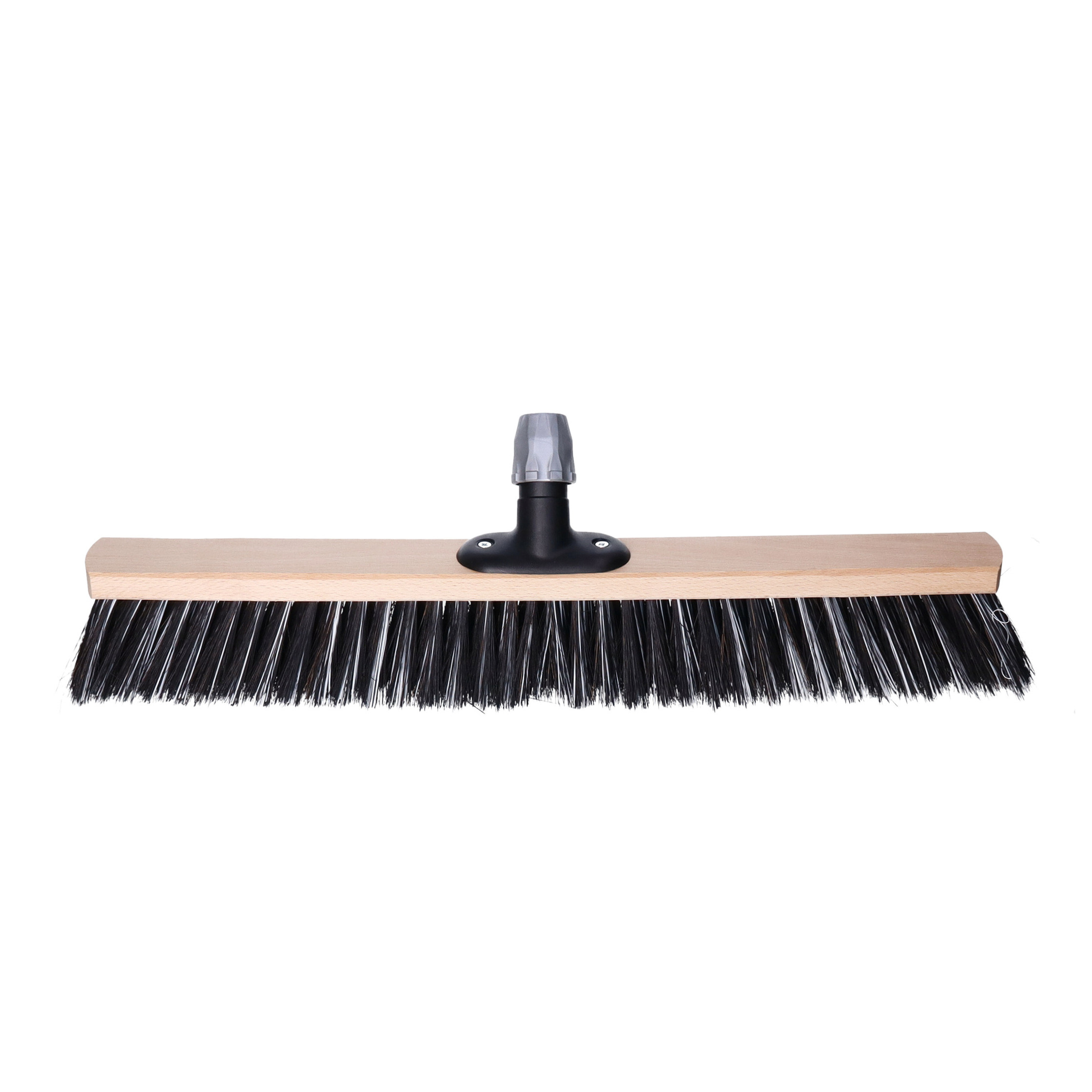 Bezemkop - Arenga/Elaston mix - zwart/wit - hard - hout - 60 cm - straatbezem/buitenbezem -